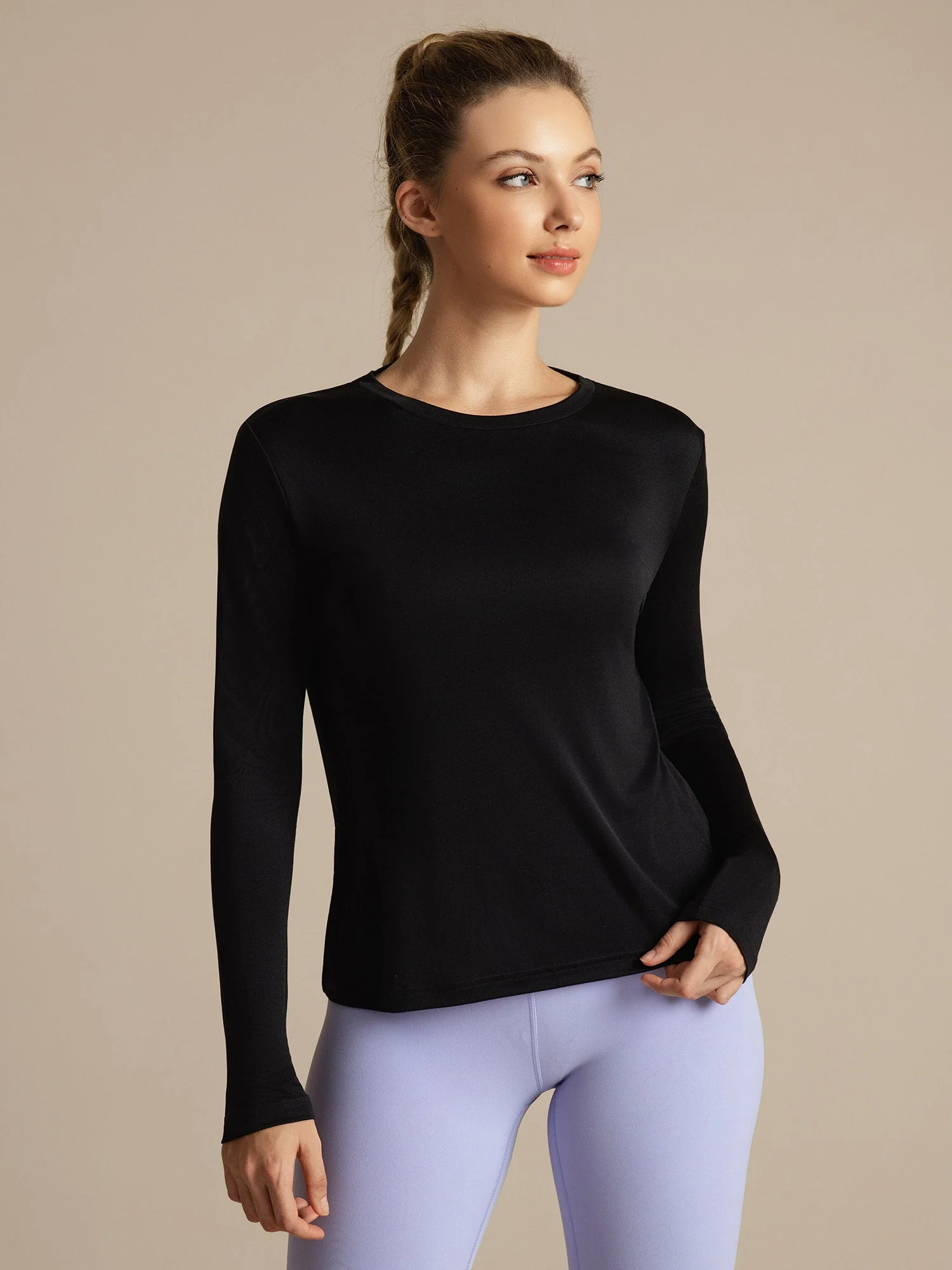 Pure Silk Long Sleeve Round Neck Women's Sport T-shirt - Image 4