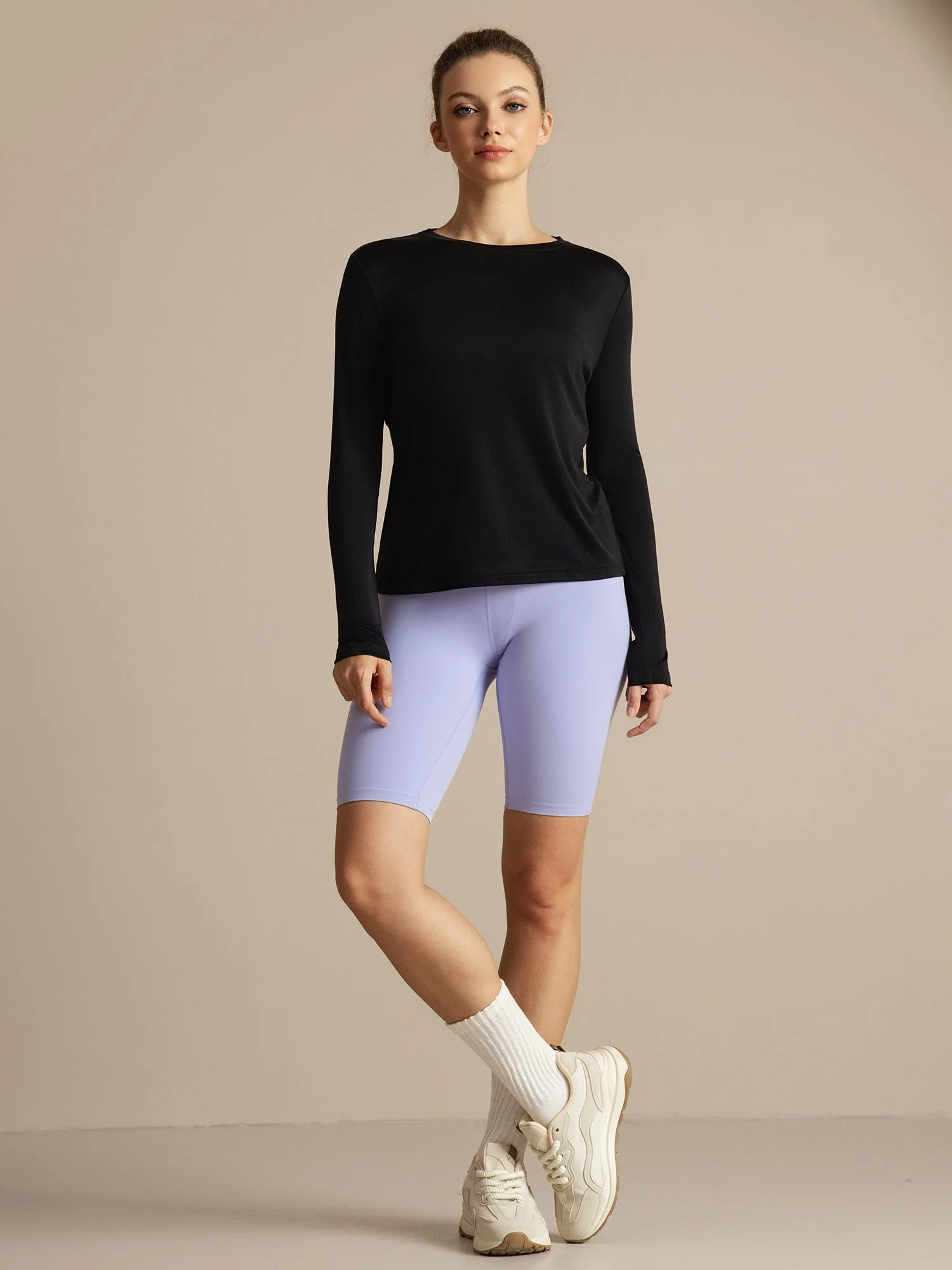 Pure Silk Long Sleeve Round Neck Women's Sport T-shirt - Image 9