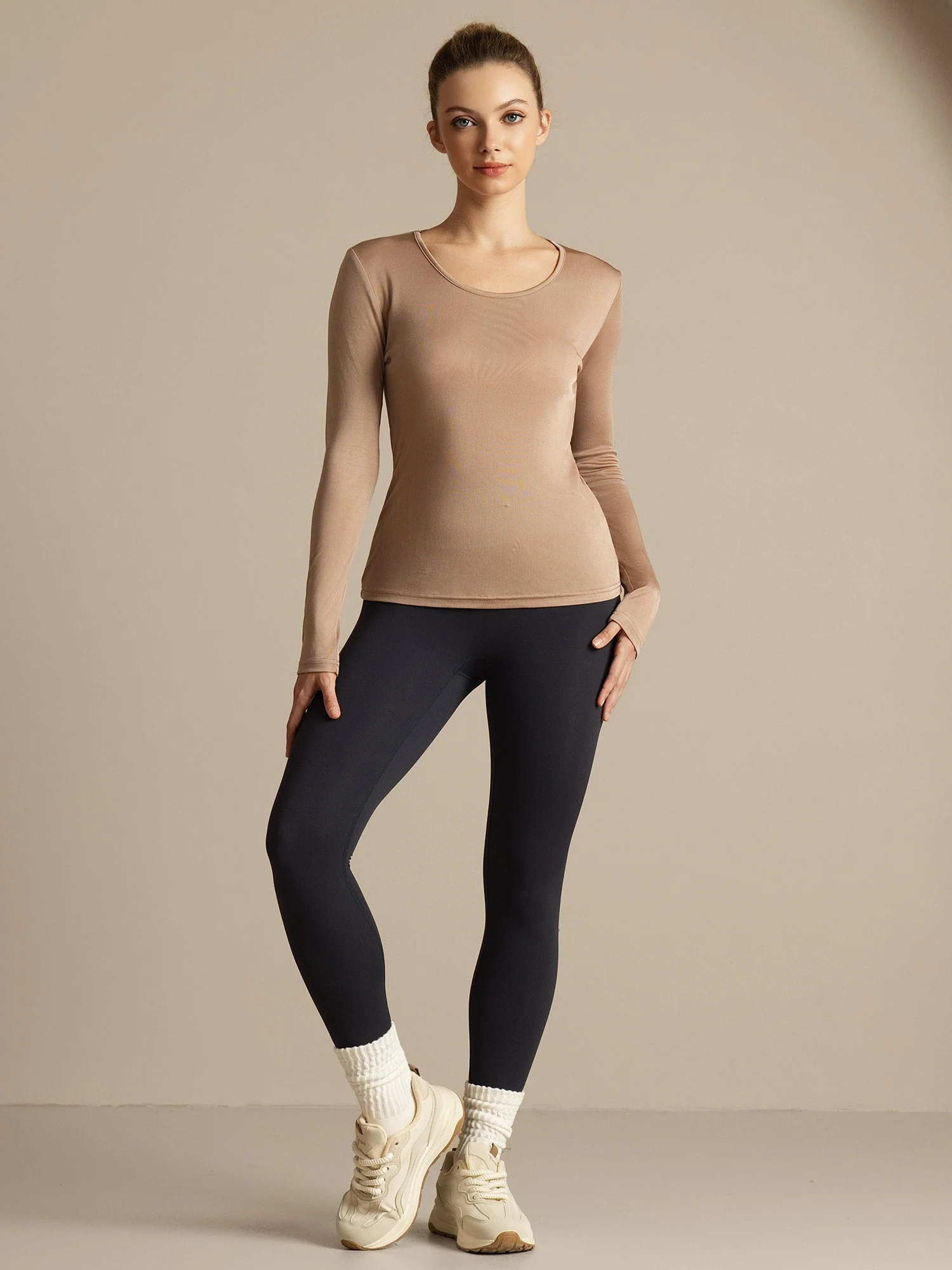 Silk Long Sleeve Scoop Neck Women's Sport T-shirt - Image 15