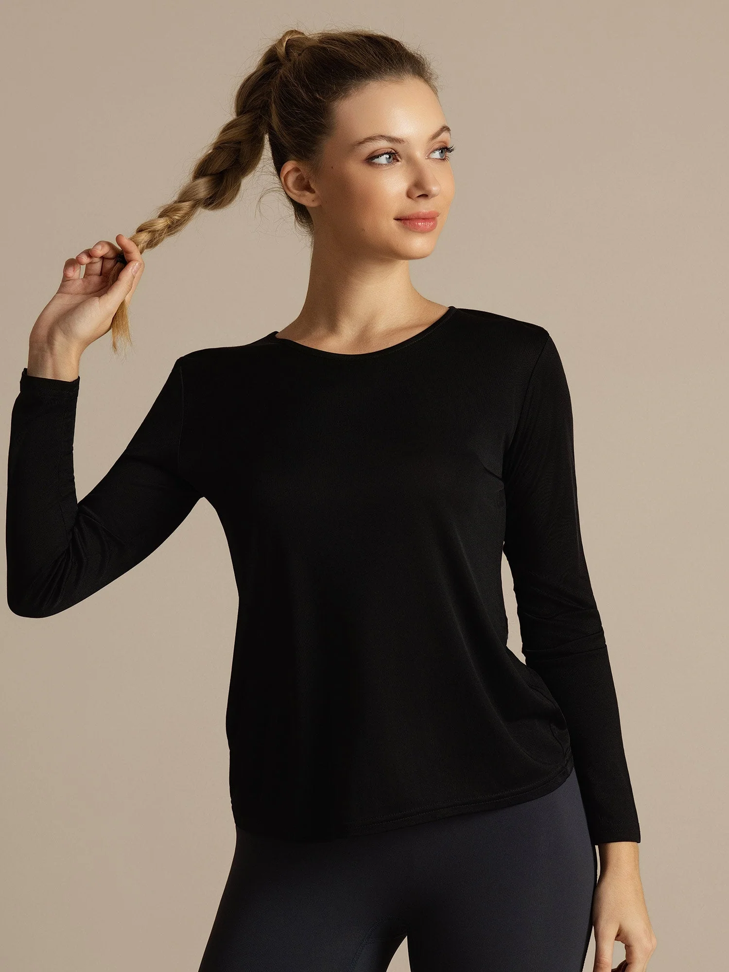 Silk Long Sleeve Scoop Neck Women's Sport T-shirt - Image 19