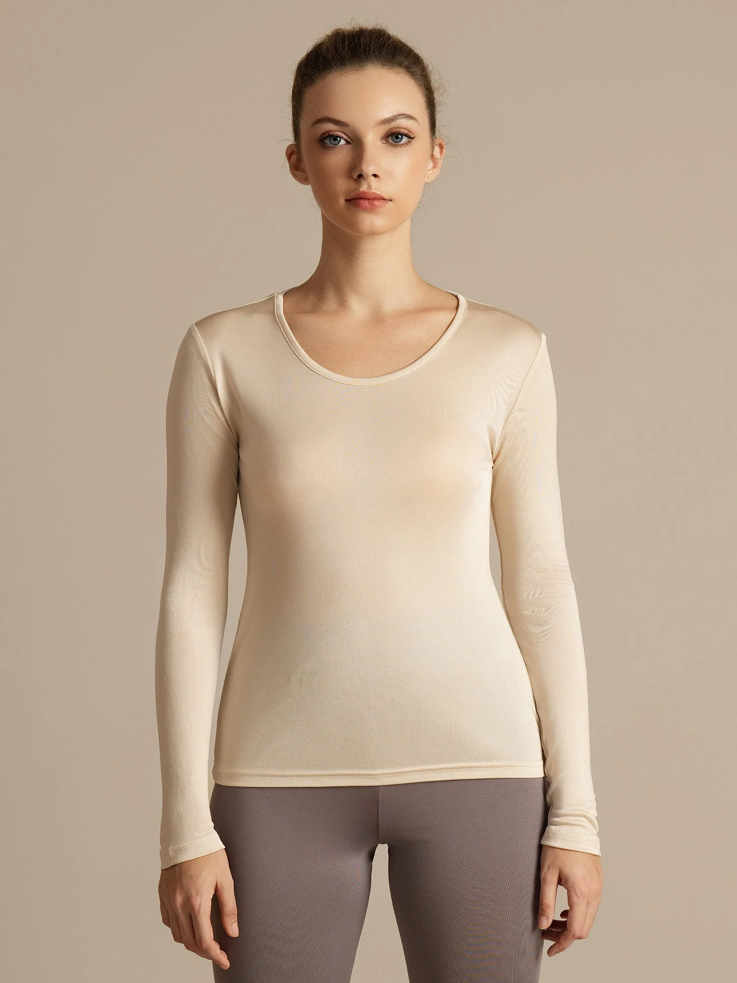 Silk Long Sleeve Scoop Neck Women's Sport T-shirt - Image 4