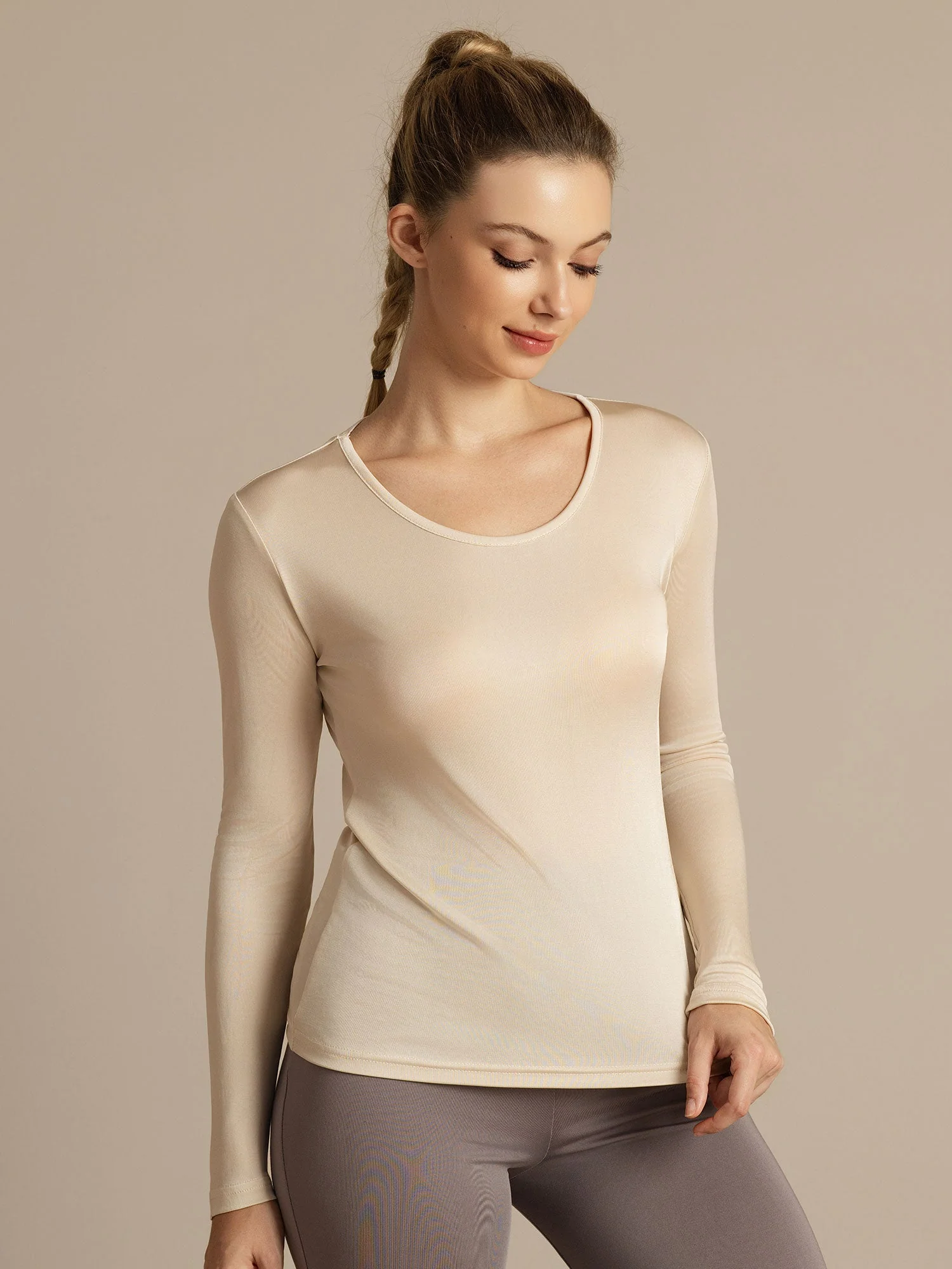 Silk Long Sleeve Scoop Neck Women's Sport T-shirt - Image 5