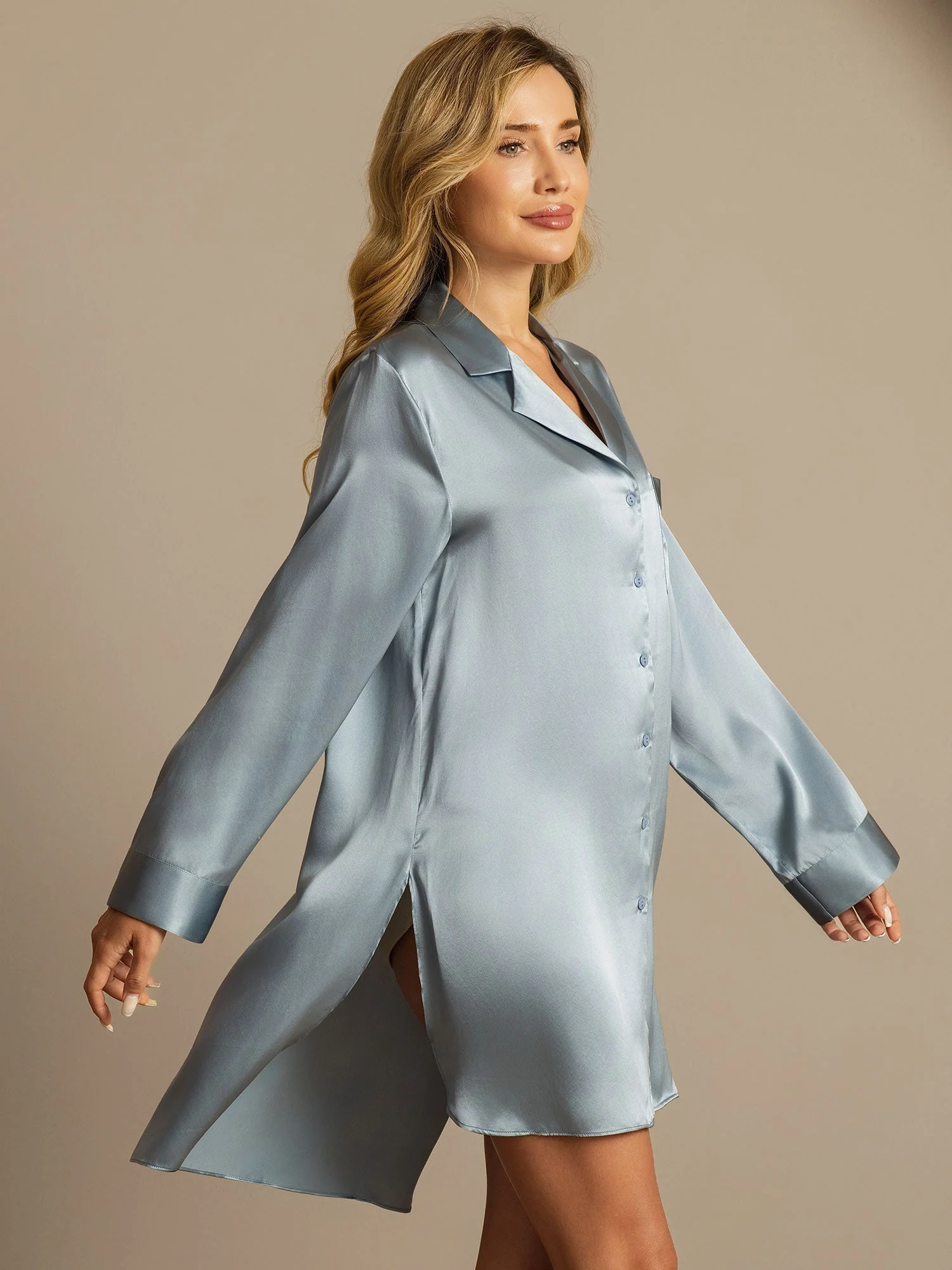 Pure Silk Nightshirt with High-Low Hem - Image 14