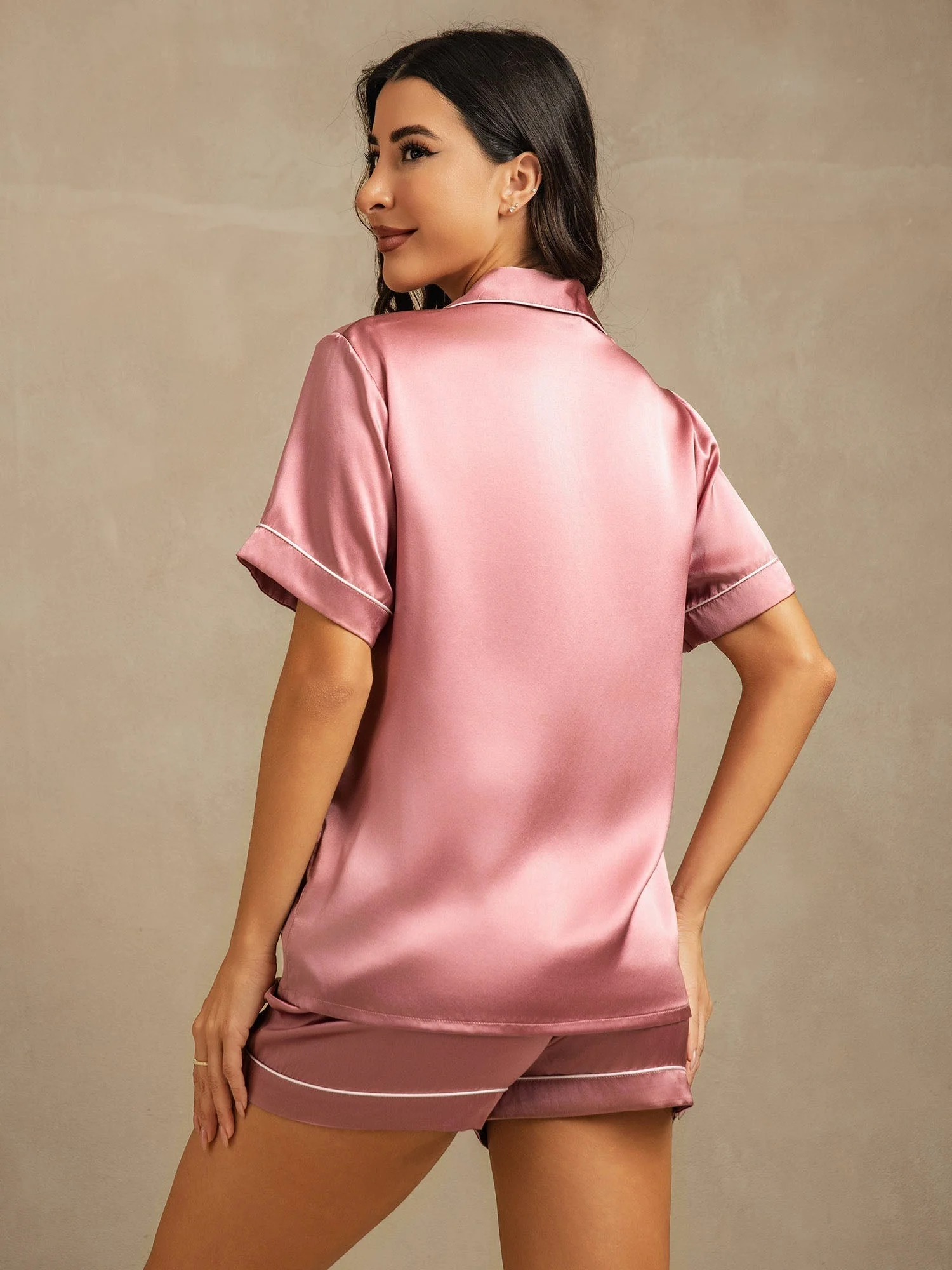 Women's Pure Silk Short Sleeve Notch Collar Pyjamas Set - Image 28