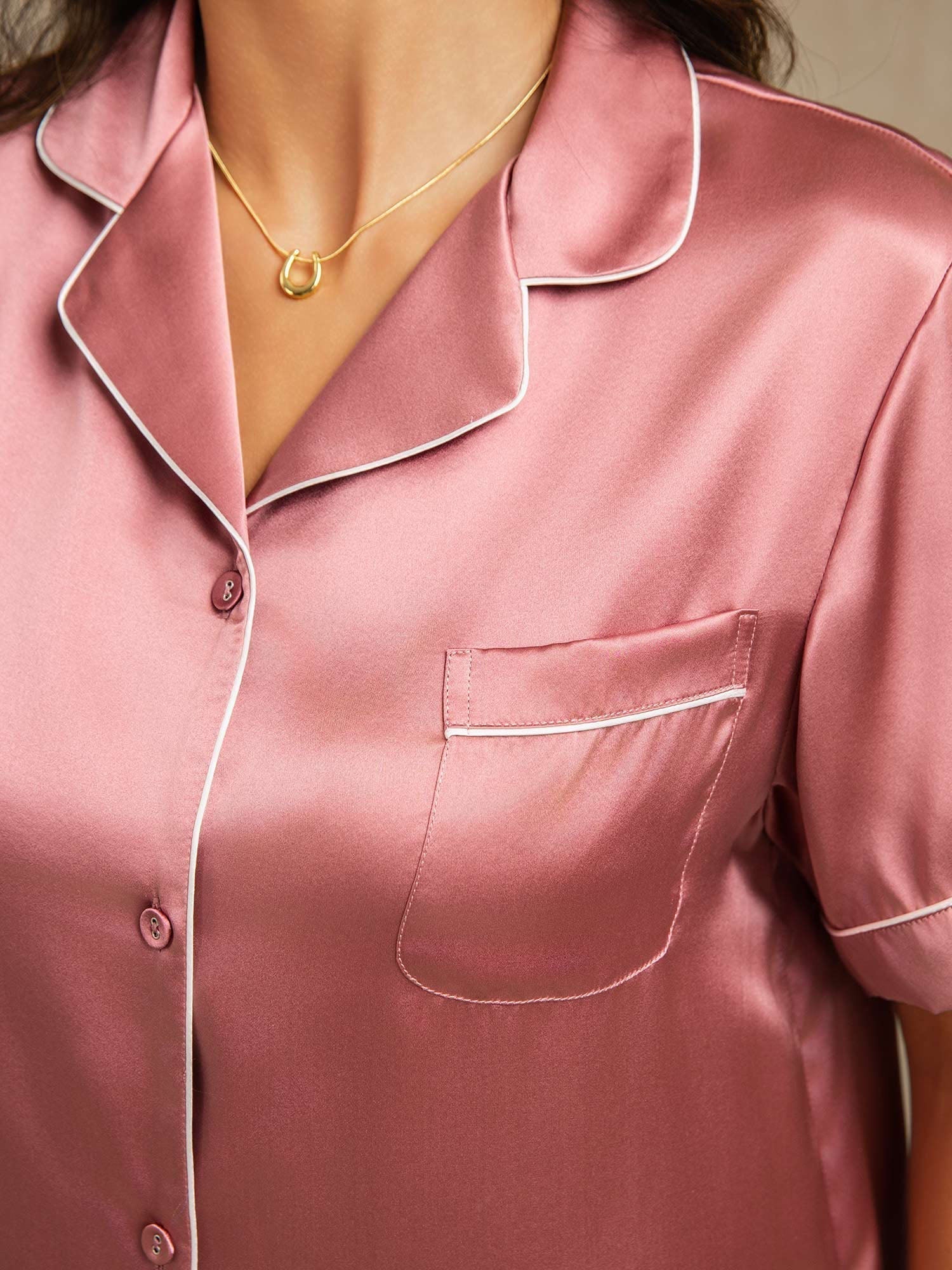Women's Pure Silk Short Sleeve Notch Collar Pyjamas Set - Image 31