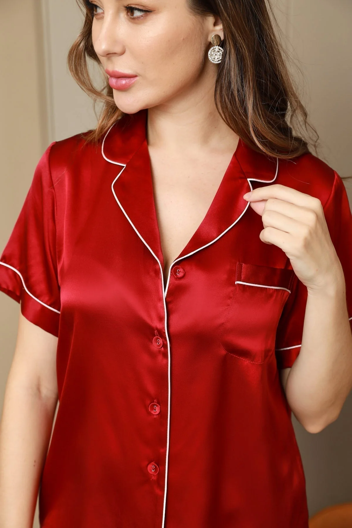 Women's Pure Silk Short Sleeve Notch Collar Pyjamas Set - Image 63
