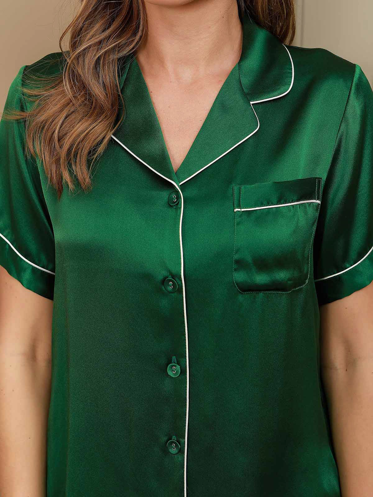 Women's Pure Silk Short Sleeve Notch Collar Pyjamas Set - Image 67