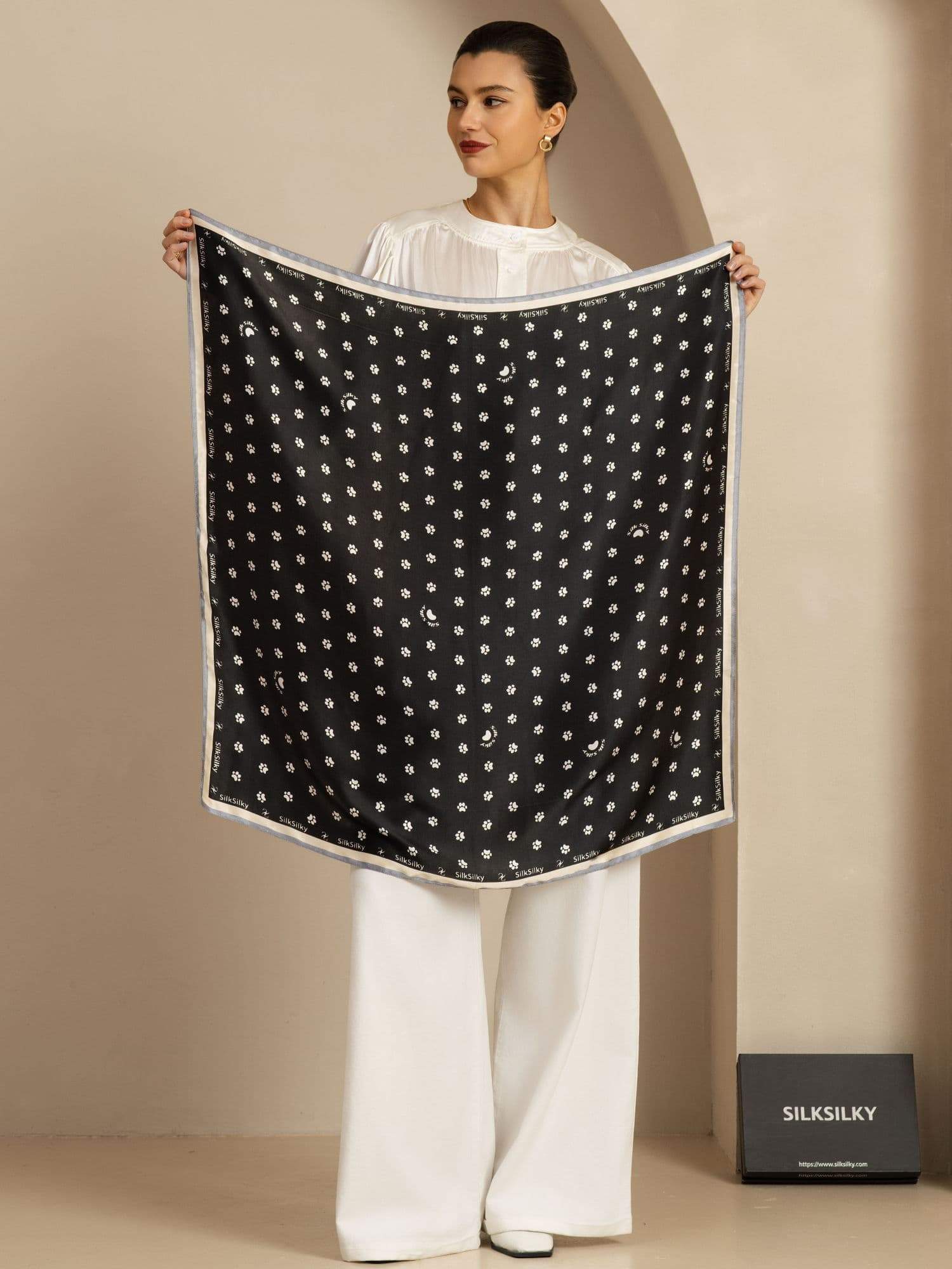 Pure Silk Paw Print Square Scarf - Size 90x90cm - Image 11