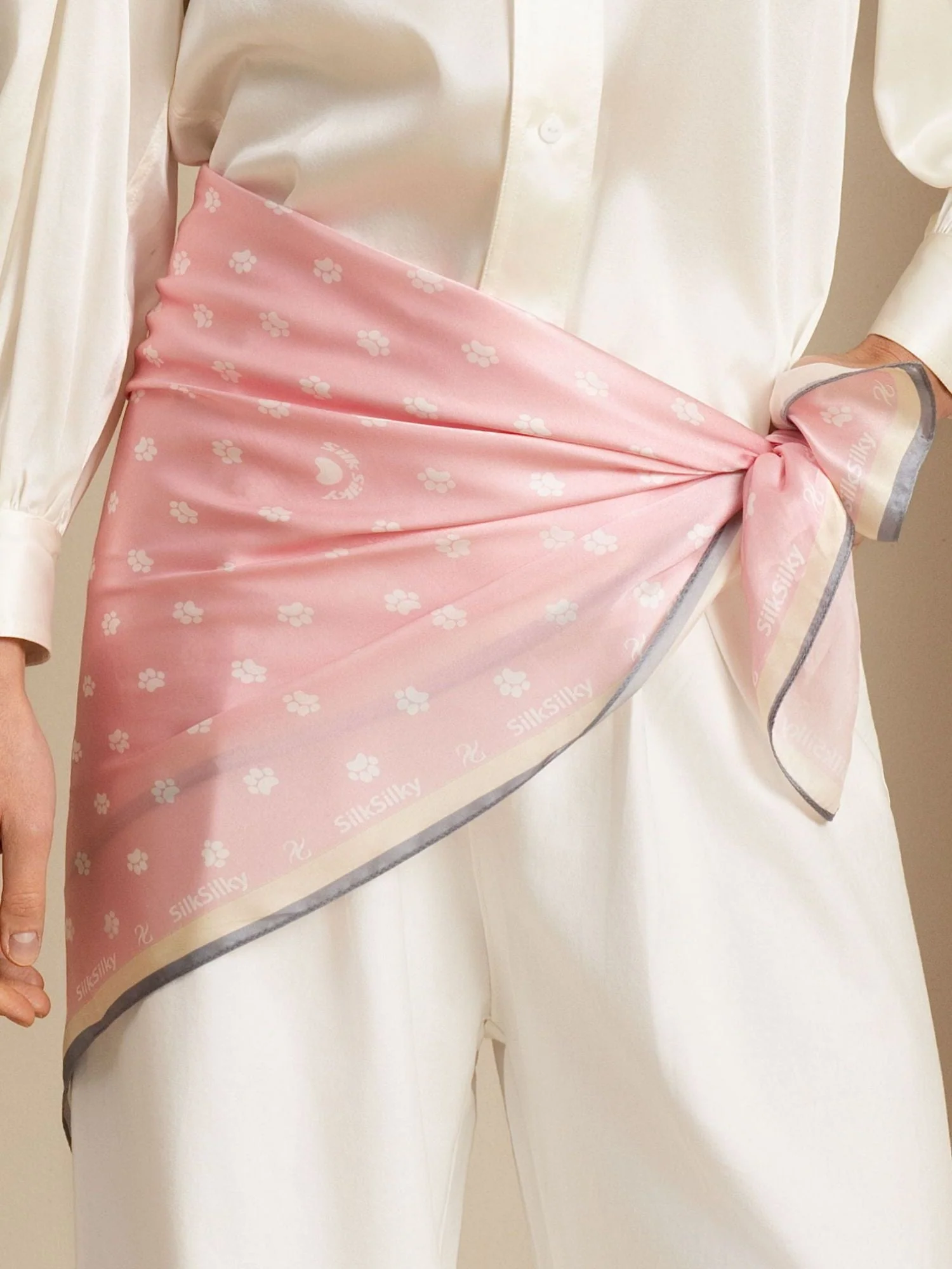 Pure Silk Paw Print Square Scarf - Size 90x90cm - Image 15