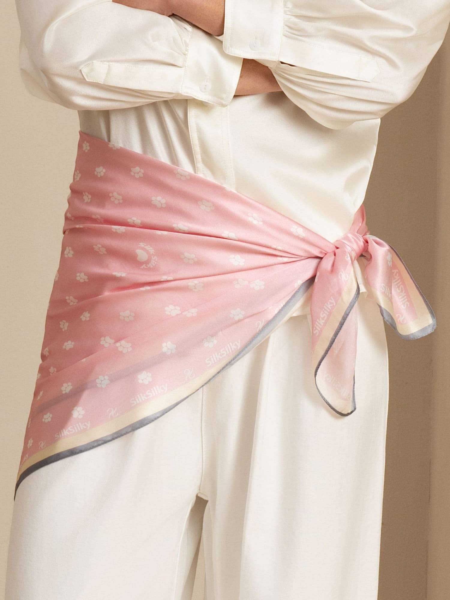 Pure Silk Paw Print Square Scarf - Size 90x90cm - Image 16