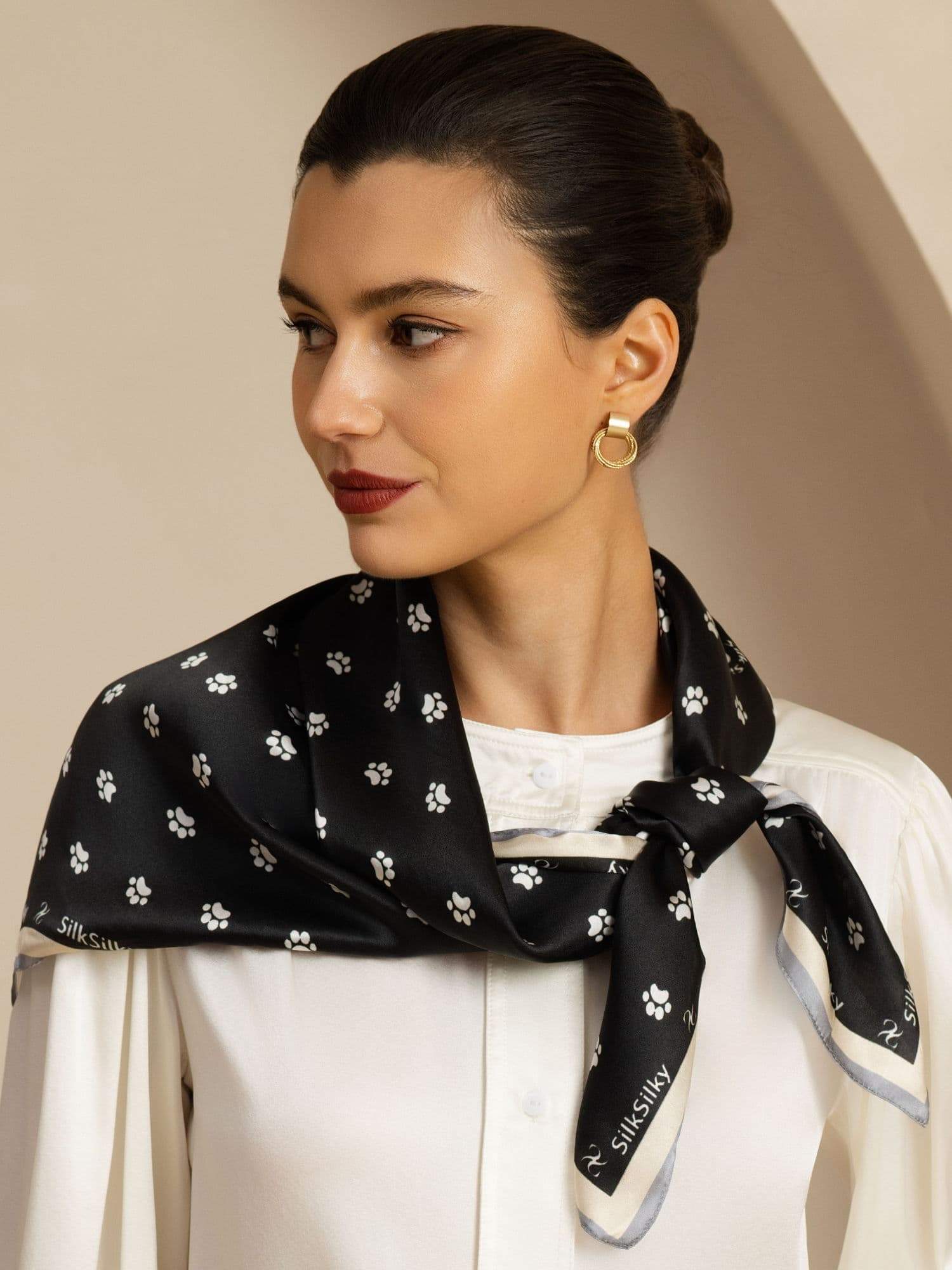 Pure Silk Paw Print Square Scarf - Size 90x90cm - Image 8