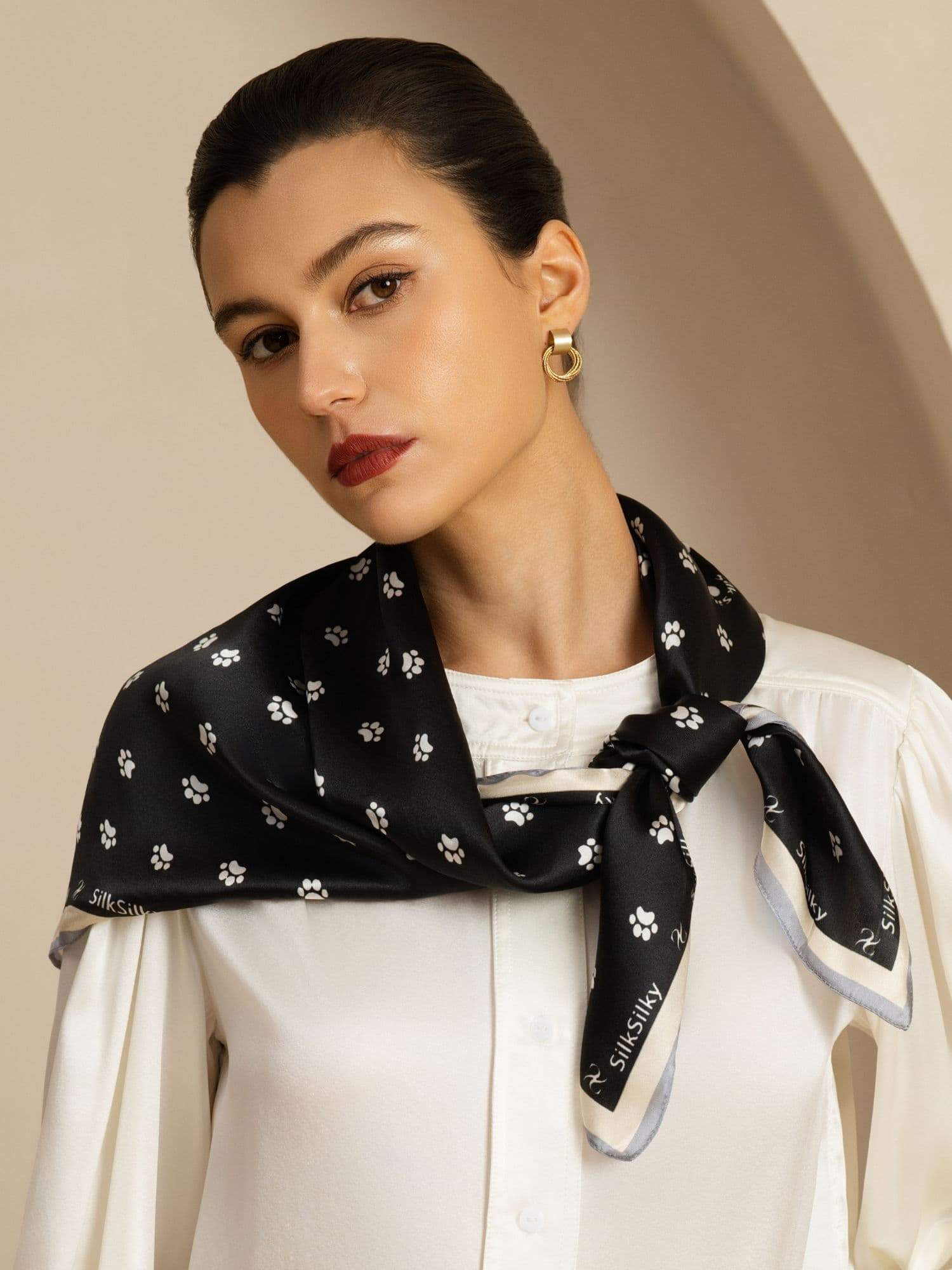 Pure Silk Paw Print Square Scarf - Size 90x90cm - Image 9