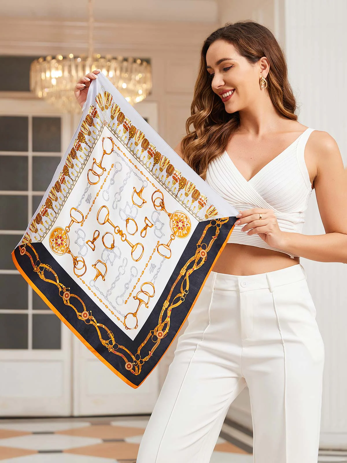 Pure Silk Printed Designer Square Scarf 53x53cm/21 - Image 16