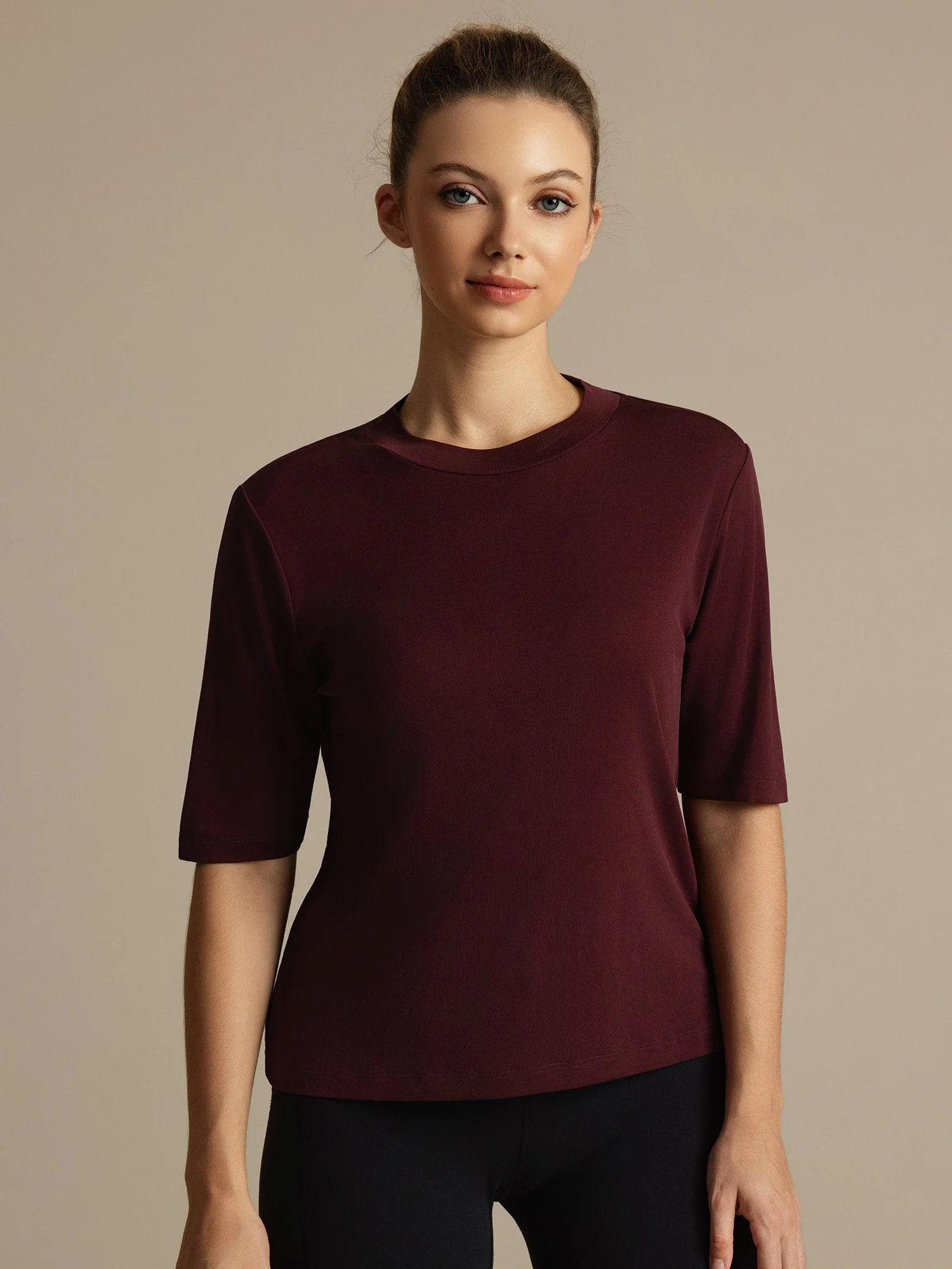 Pure Silk Round Neck Mid-length Sleeves Women's Sport T-Shirt - Image 11