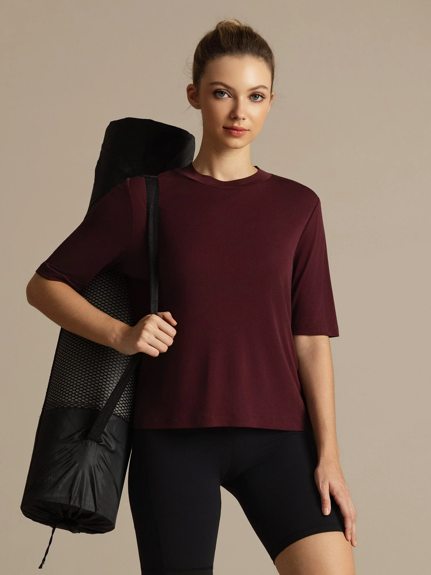 Pure Silk Round Neck Mid-length Sleeves Women's Sport T-Shirt - Image 12