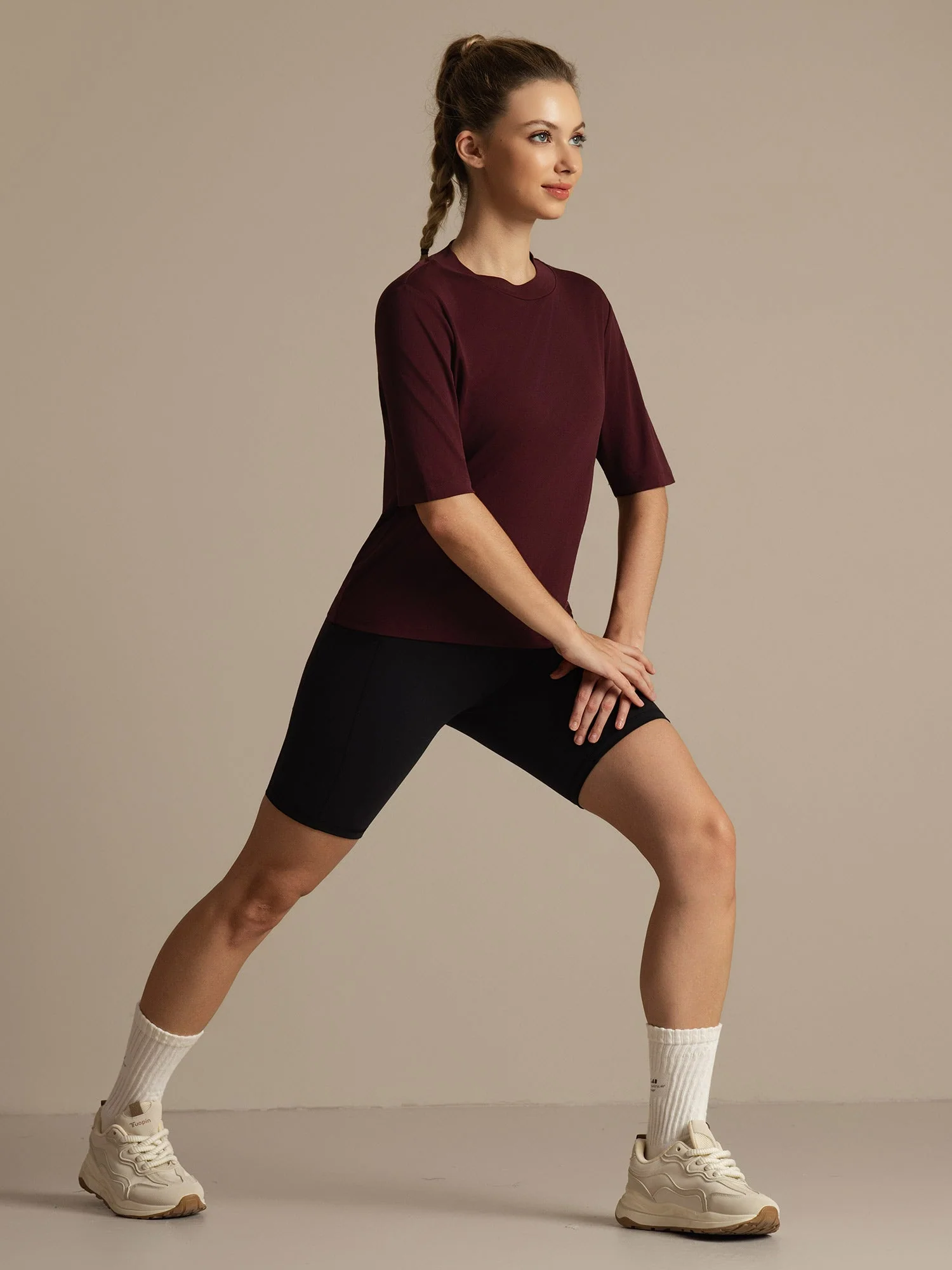 Pure Silk Round Neck Mid-length Sleeves Women's Sport T-Shirt - Image 14