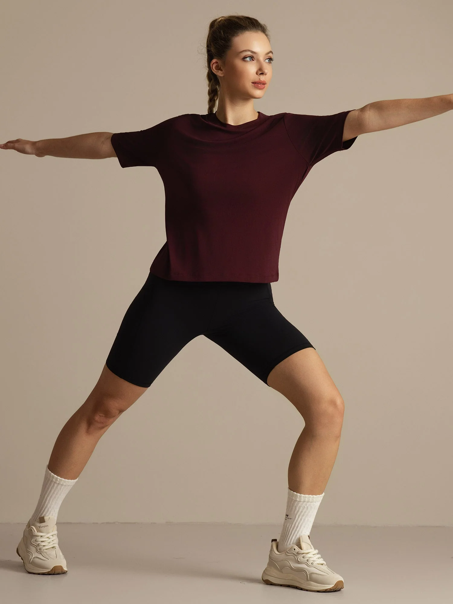 Pure Silk Round Neck Mid-length Sleeves Women's Sport T-Shirt - Image 15
