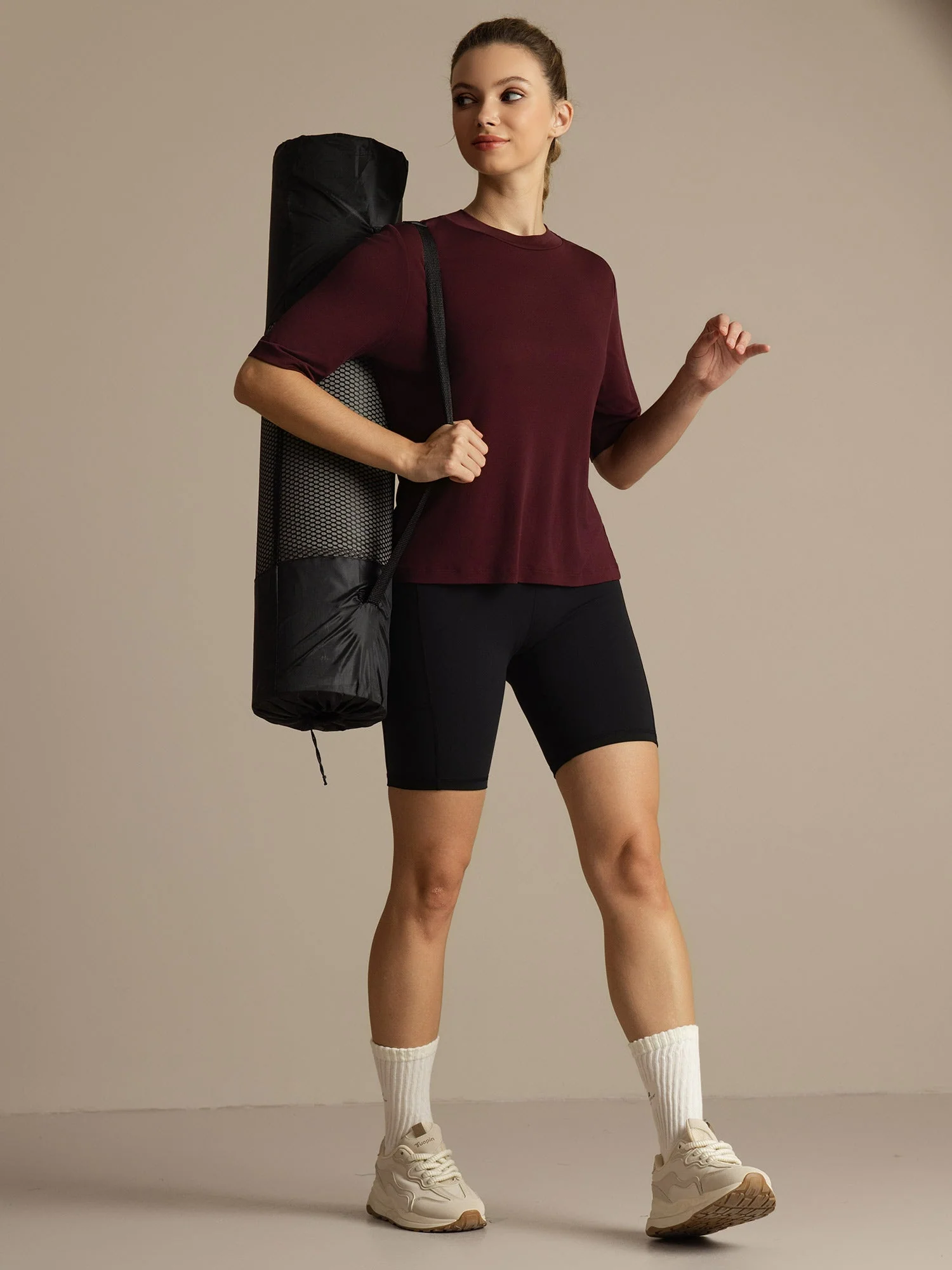 Pure Silk Round Neck Mid-length Sleeves Women's Sport T-Shirt - Image 16