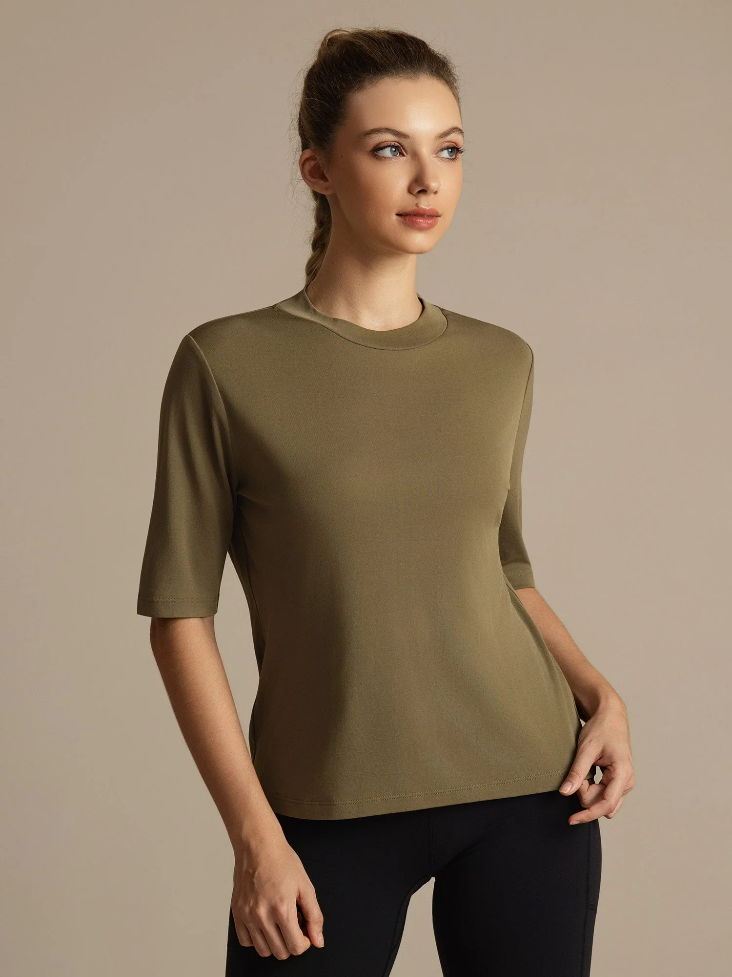 Pure Silk Round Neck Mid-length Sleeves Women's Sport T-Shirt - Image 2