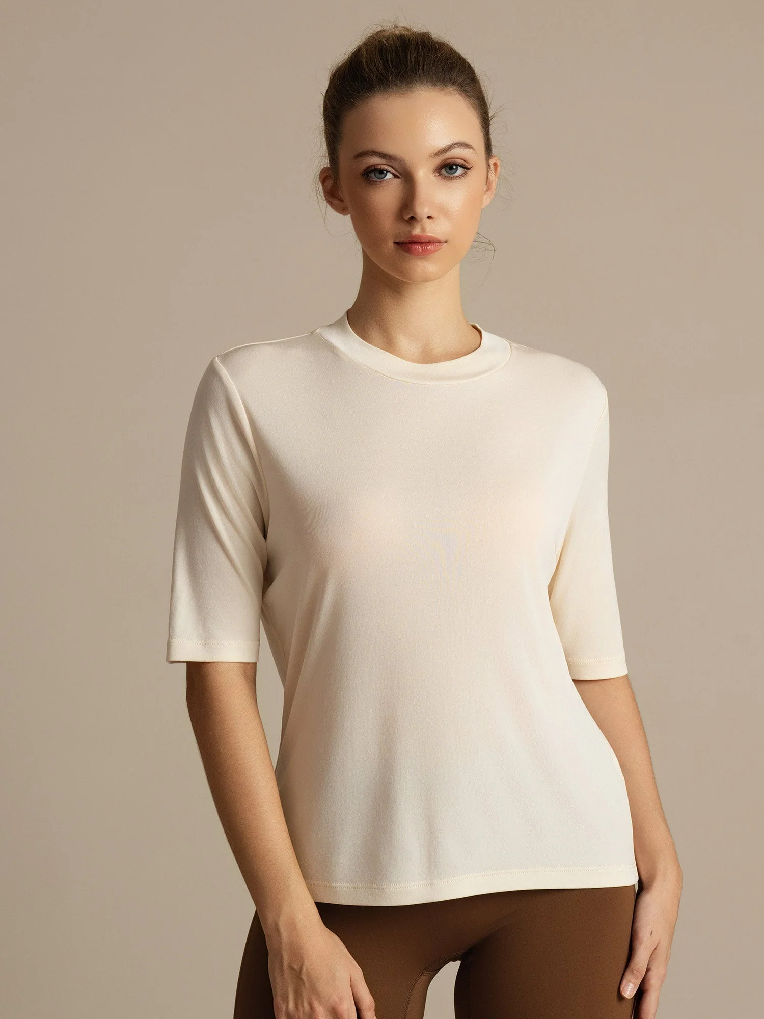 Pure Silk Round Neck Mid-length Sleeves Women's Sport T-Shirt - Image 21