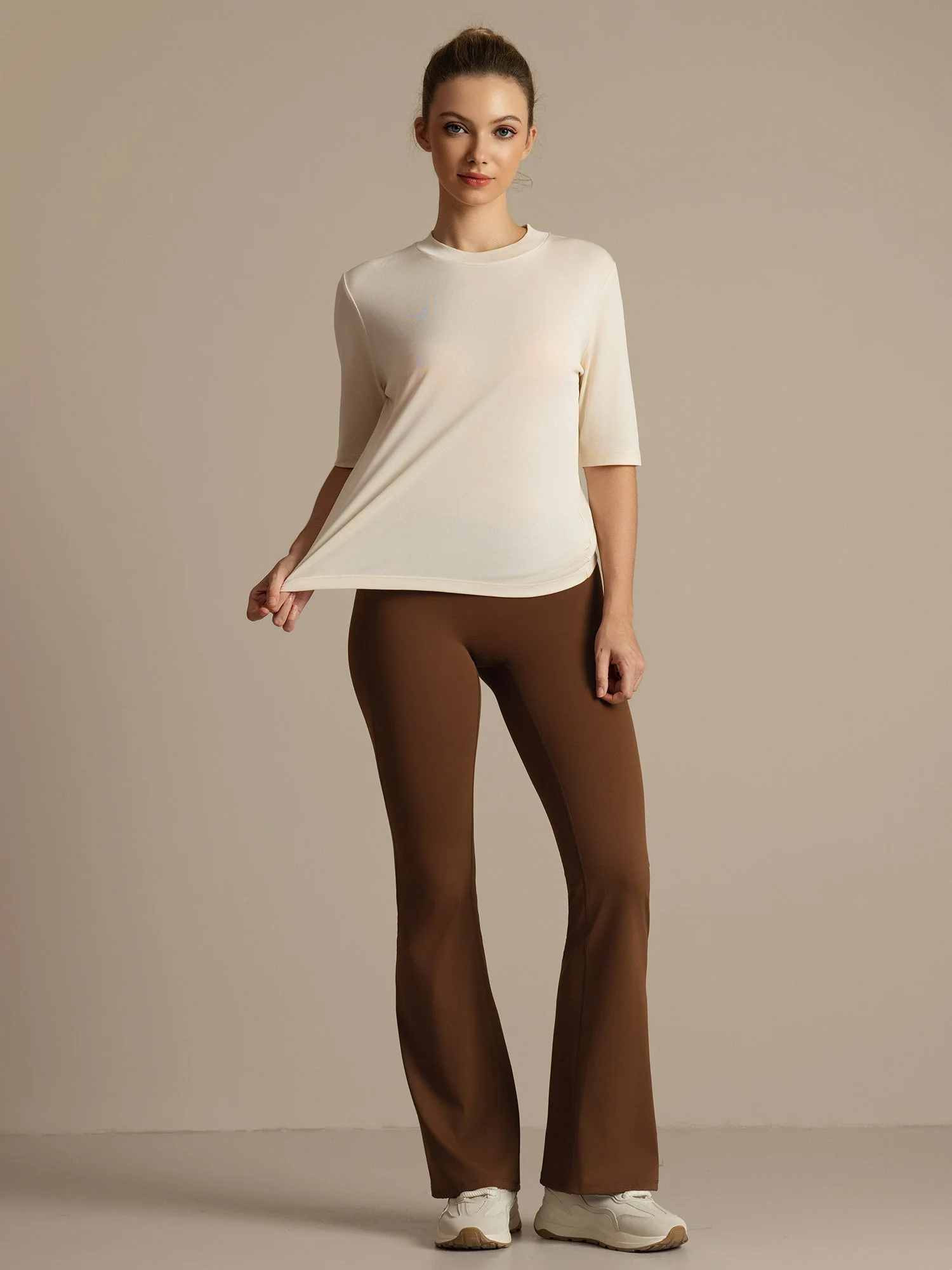 Pure Silk Round Neck Mid-length Sleeves Women's Sport T-Shirt - Image 25