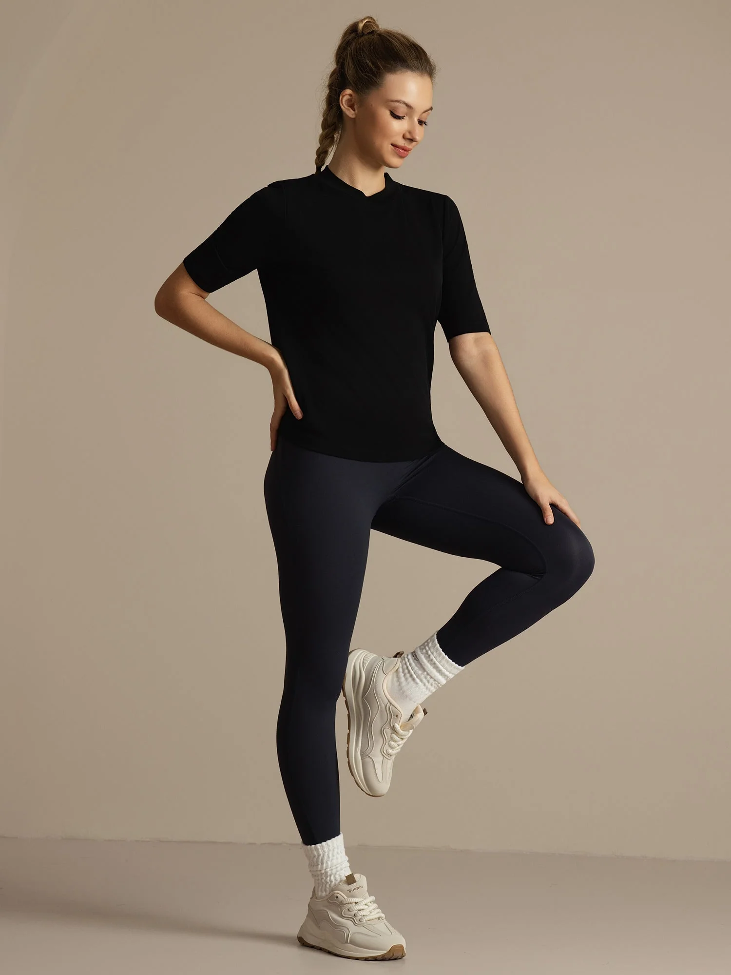 Pure Silk Round Neck Mid-length Sleeves Women's Sport T-Shirt - Image 31