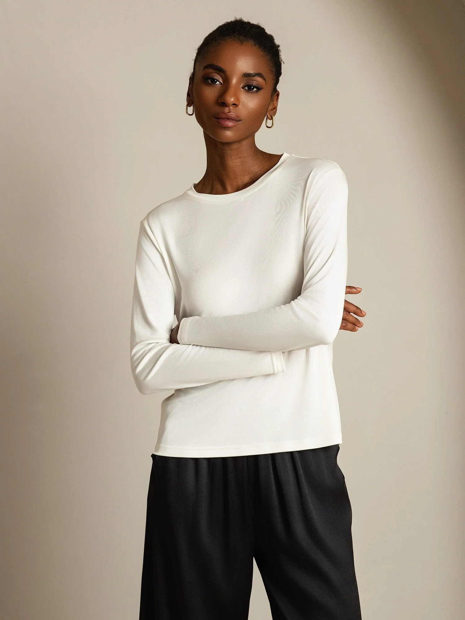 Women's Pure Silk Long Sleeve Round Neck Top - Image 10