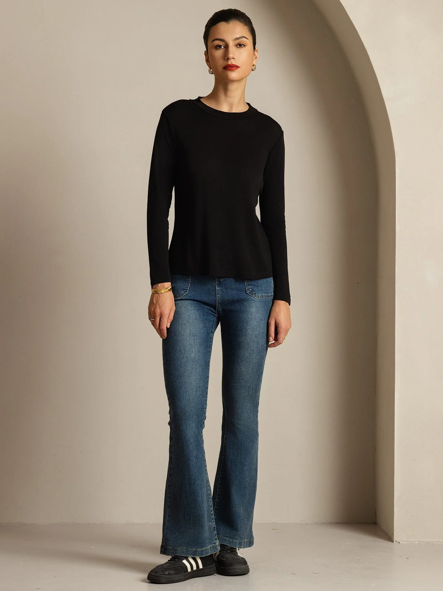 Women's Pure Silk Long Sleeve Round Neck Top - Image 26