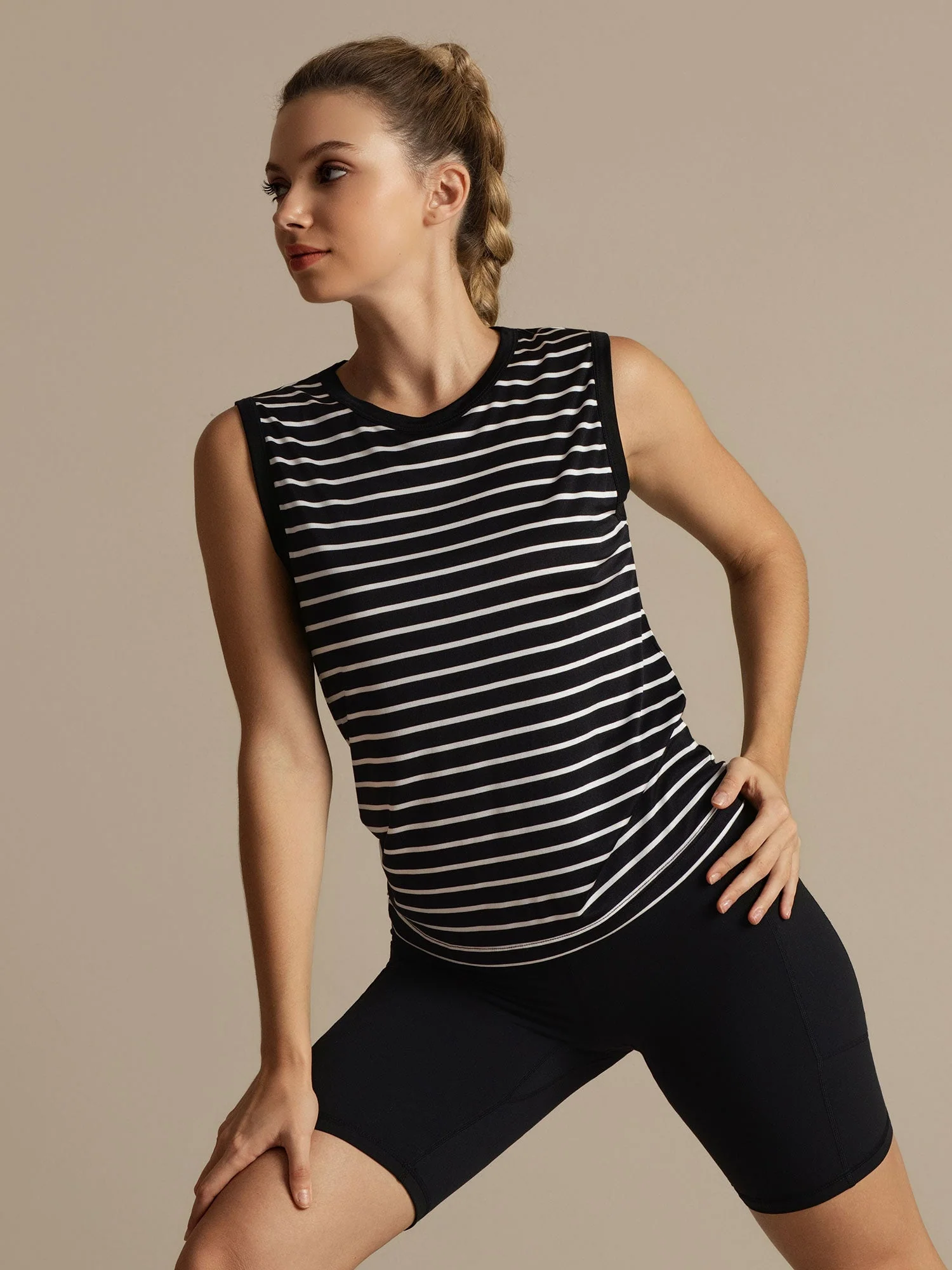 Pure Silk Round Neck Women's Stripe Sport Tank Top - Image 11