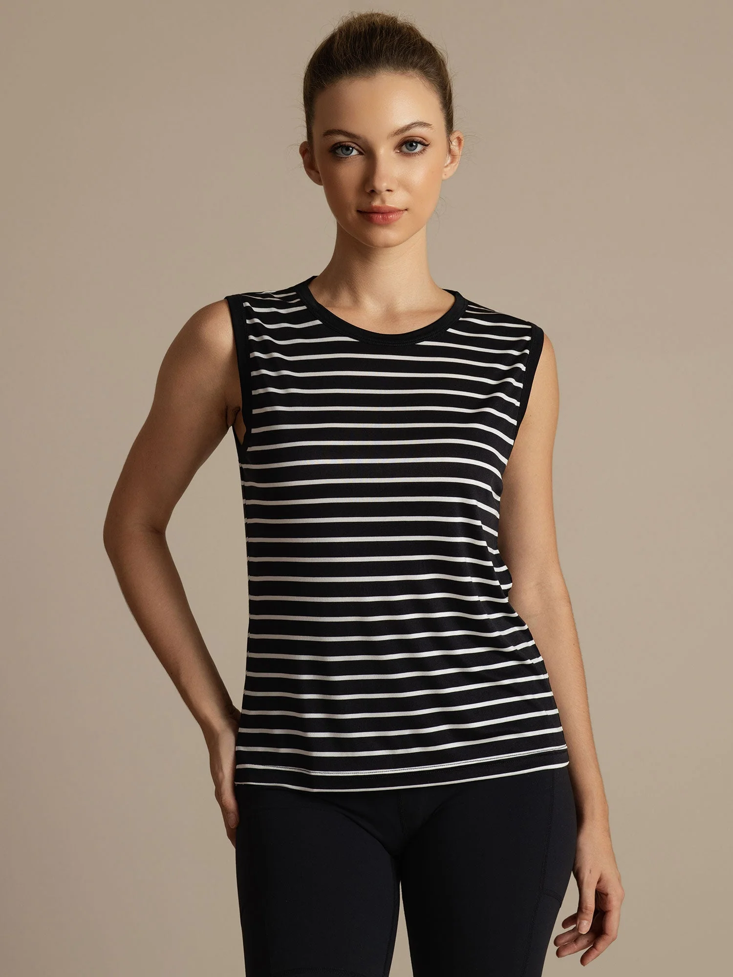 Pure Silk Round Neck Women's Stripe Sport Tank Top - Image 13