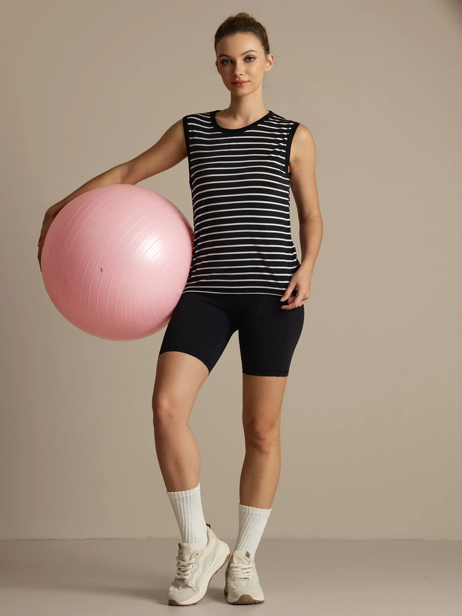 Pure Silk Round Neck Women's Stripe Sport Tank Top - Image 17