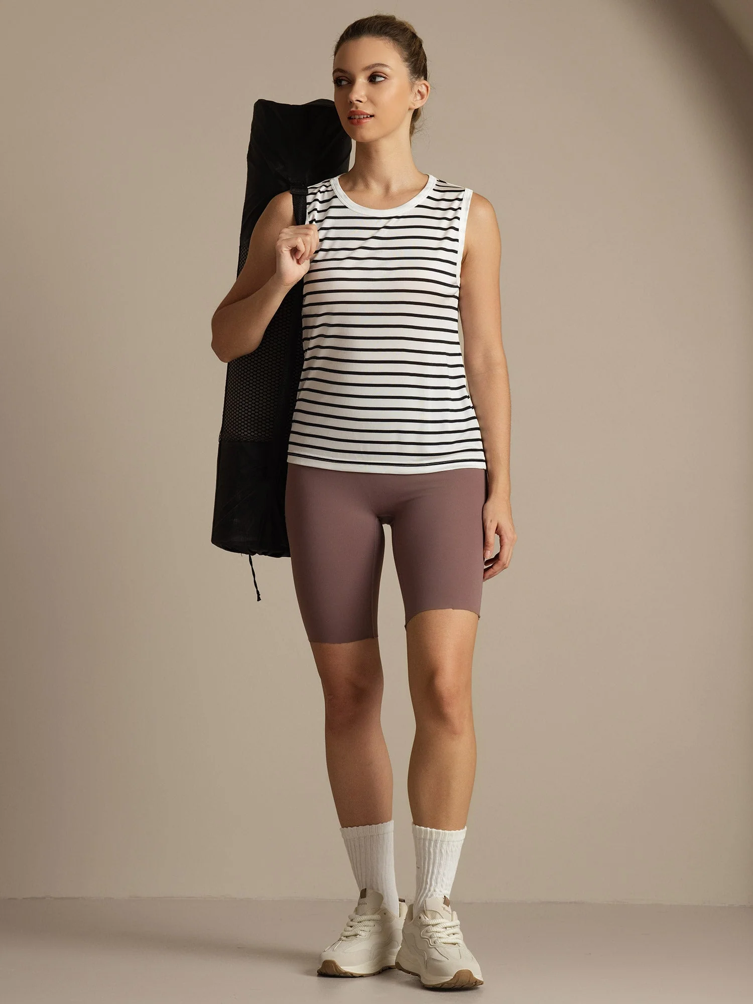Pure Silk Round Neck Women's Stripe Sport Tank Top - Image 7