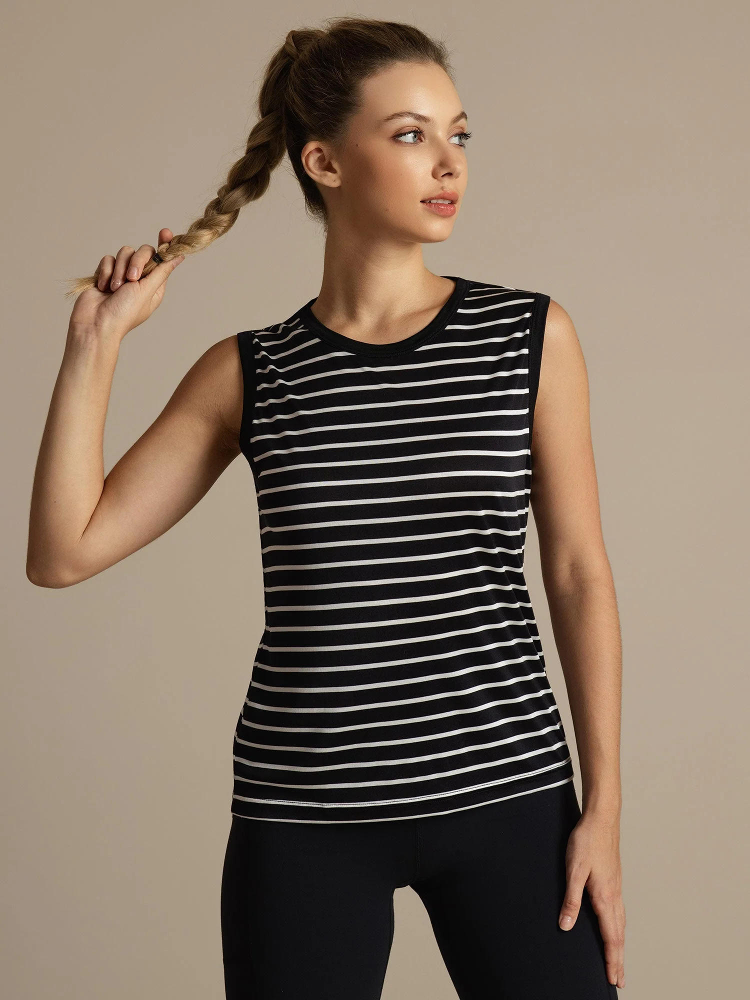 Pure Silk Round Neck Women's Stripe Sport Tank Top - Image 9