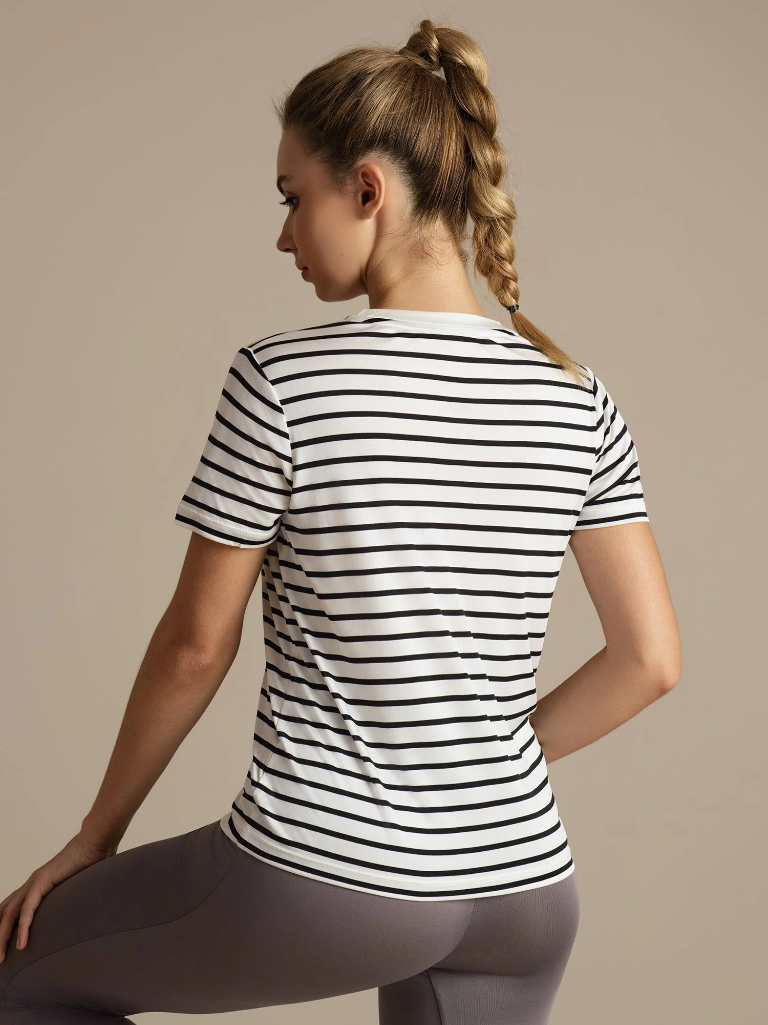 Pure Silk Short Sleeve Round Neck Women's Stripe Sport T-shirt - Image 11