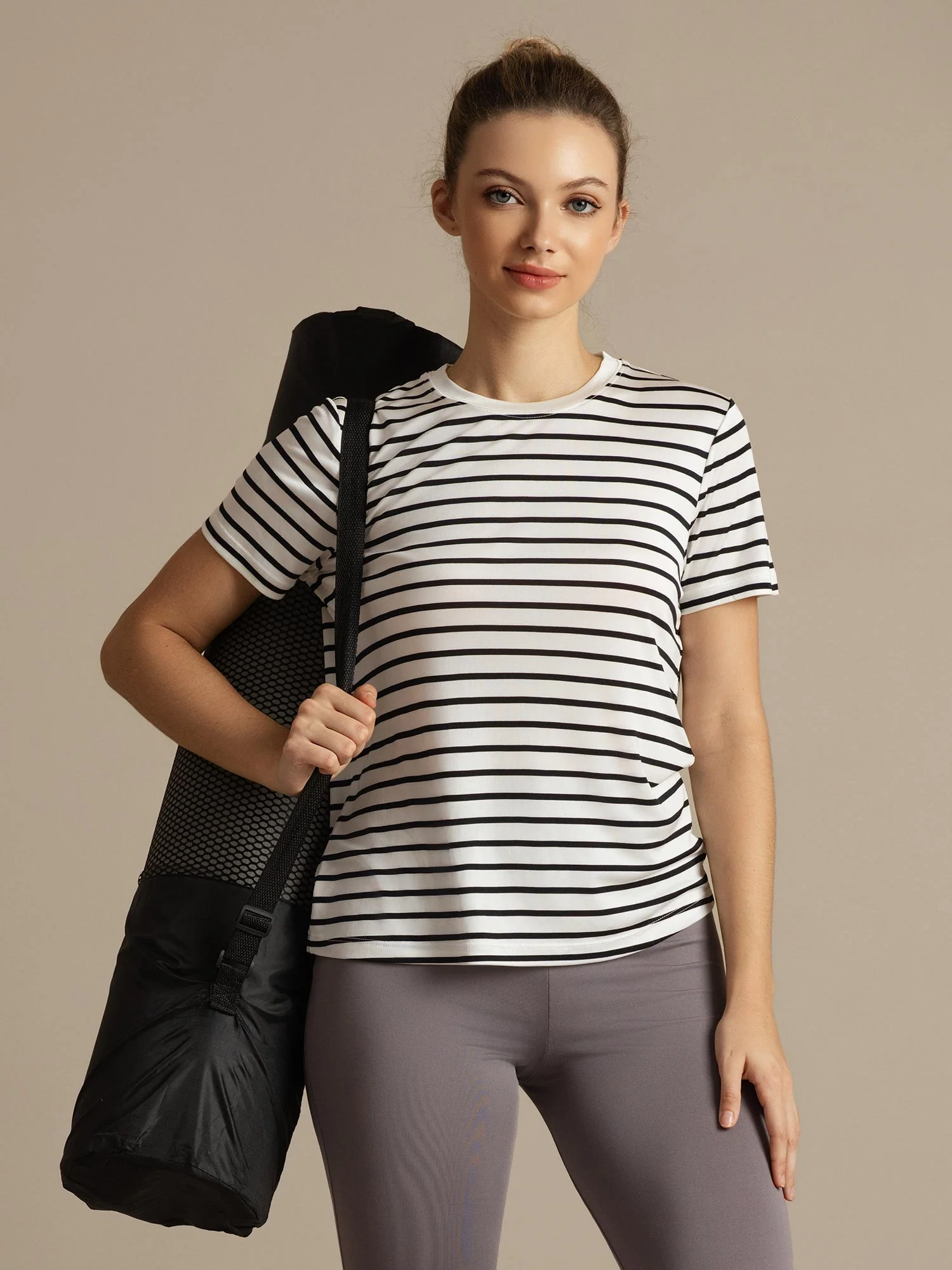 Pure Silk Short Sleeve Round Neck Women's Stripe Sport T-shirt - Image 13