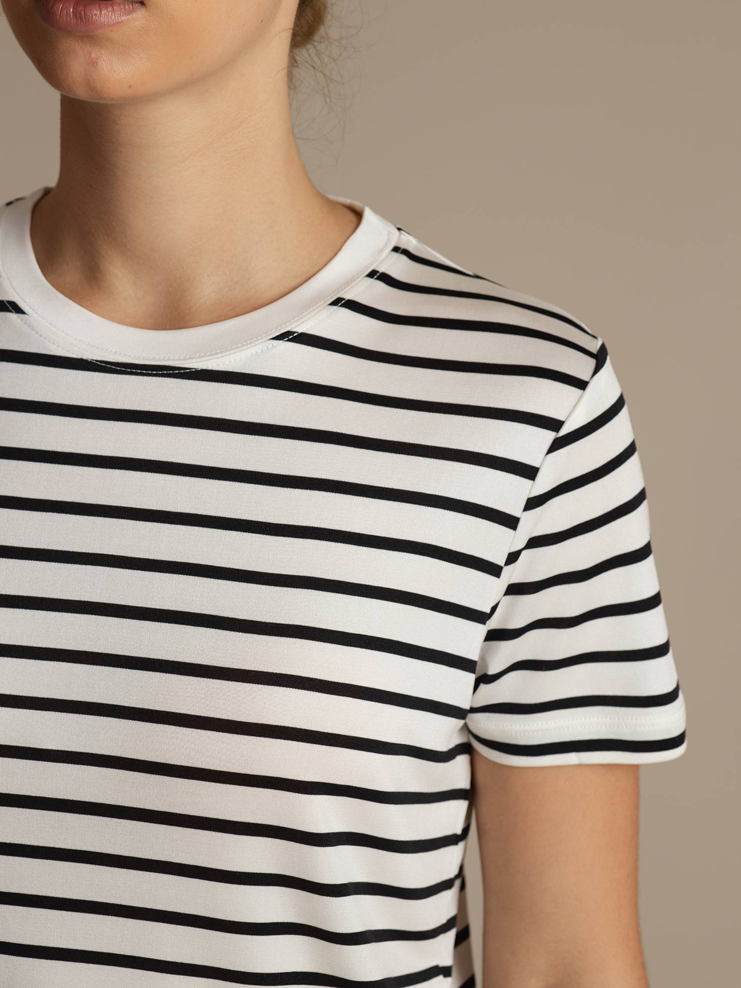 Pure Silk Short Sleeve Round Neck Women's Stripe Sport T-shirt - Image 14