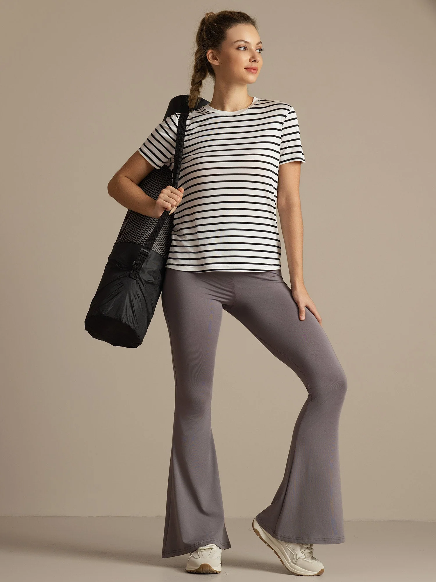 Pure Silk Short Sleeve Round Neck Women's Stripe Sport T-shirt - Image 15