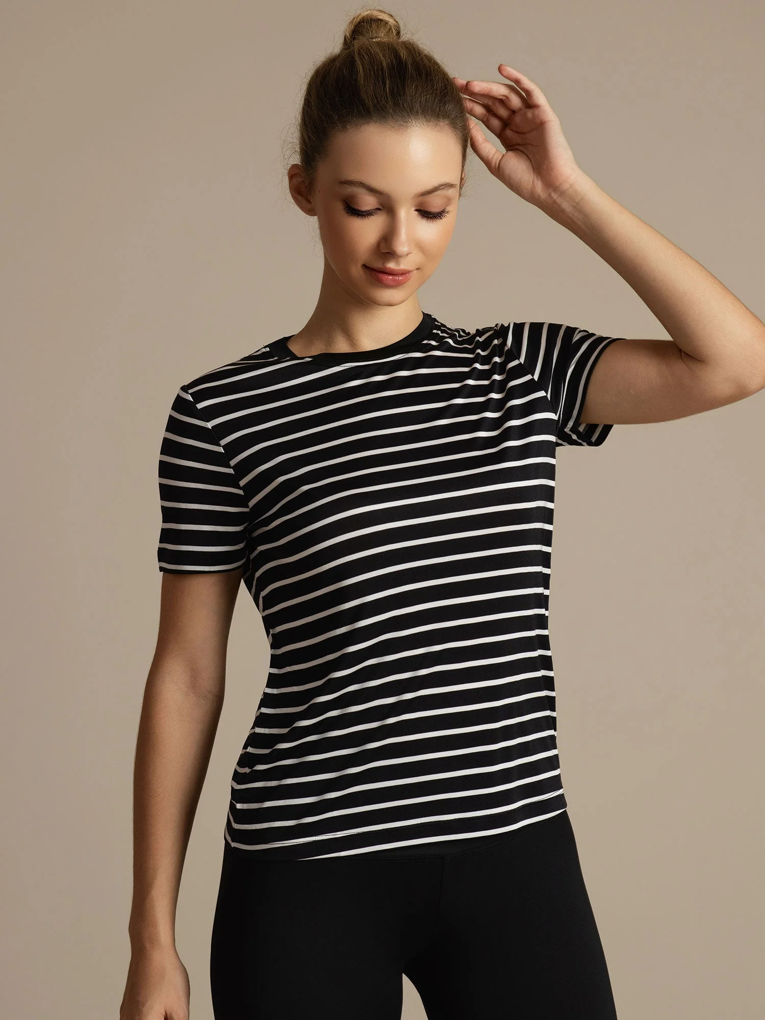 Pure Silk Short Sleeve Round Neck Women's Stripe Sport T-shirt - Image 4