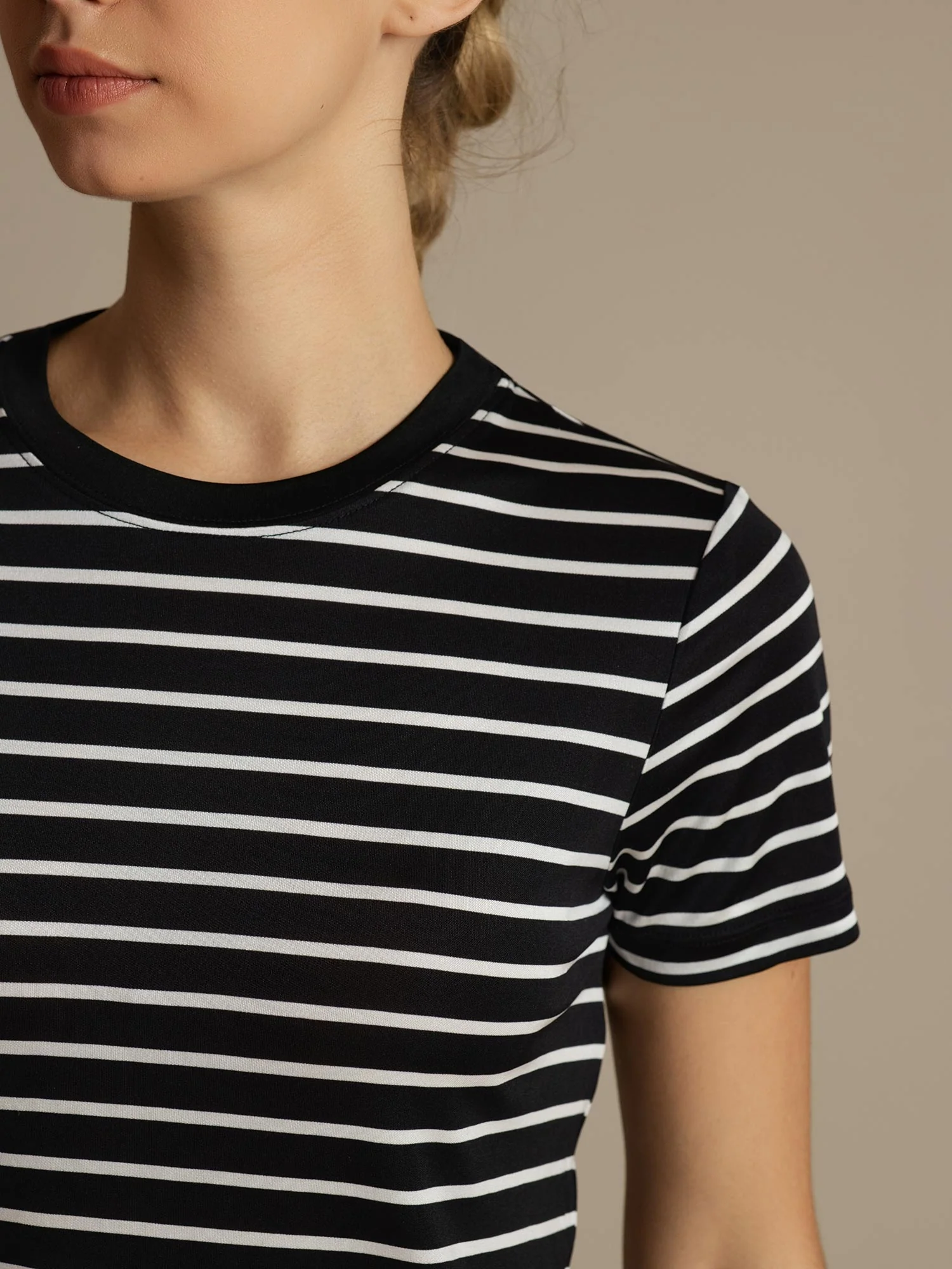 Pure Silk Short Sleeve Round Neck Women's Stripe Sport T-shirt - Image 5