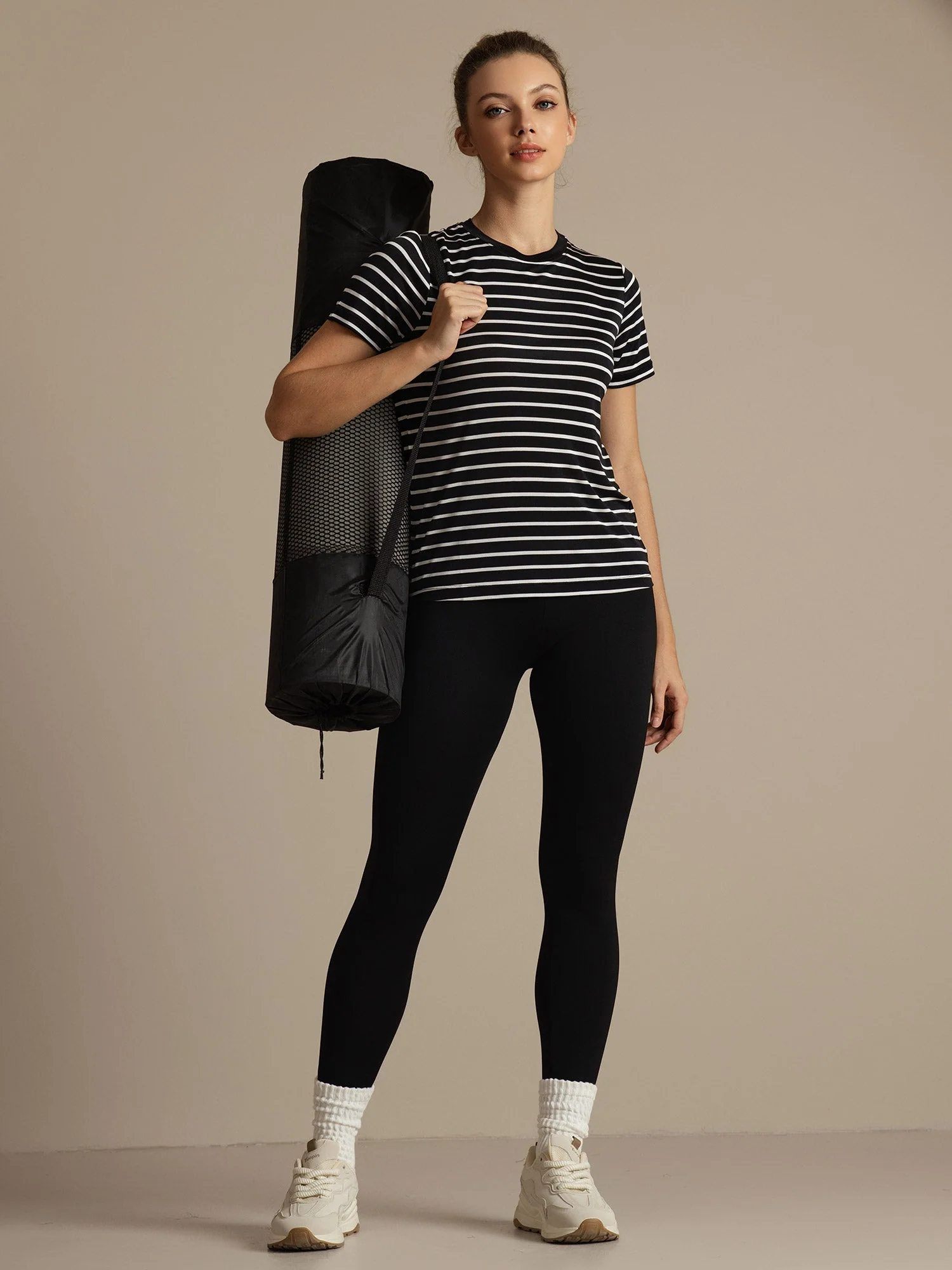 Pure Silk Short Sleeve Round Neck Women's Stripe Sport T-shirt - Image 6