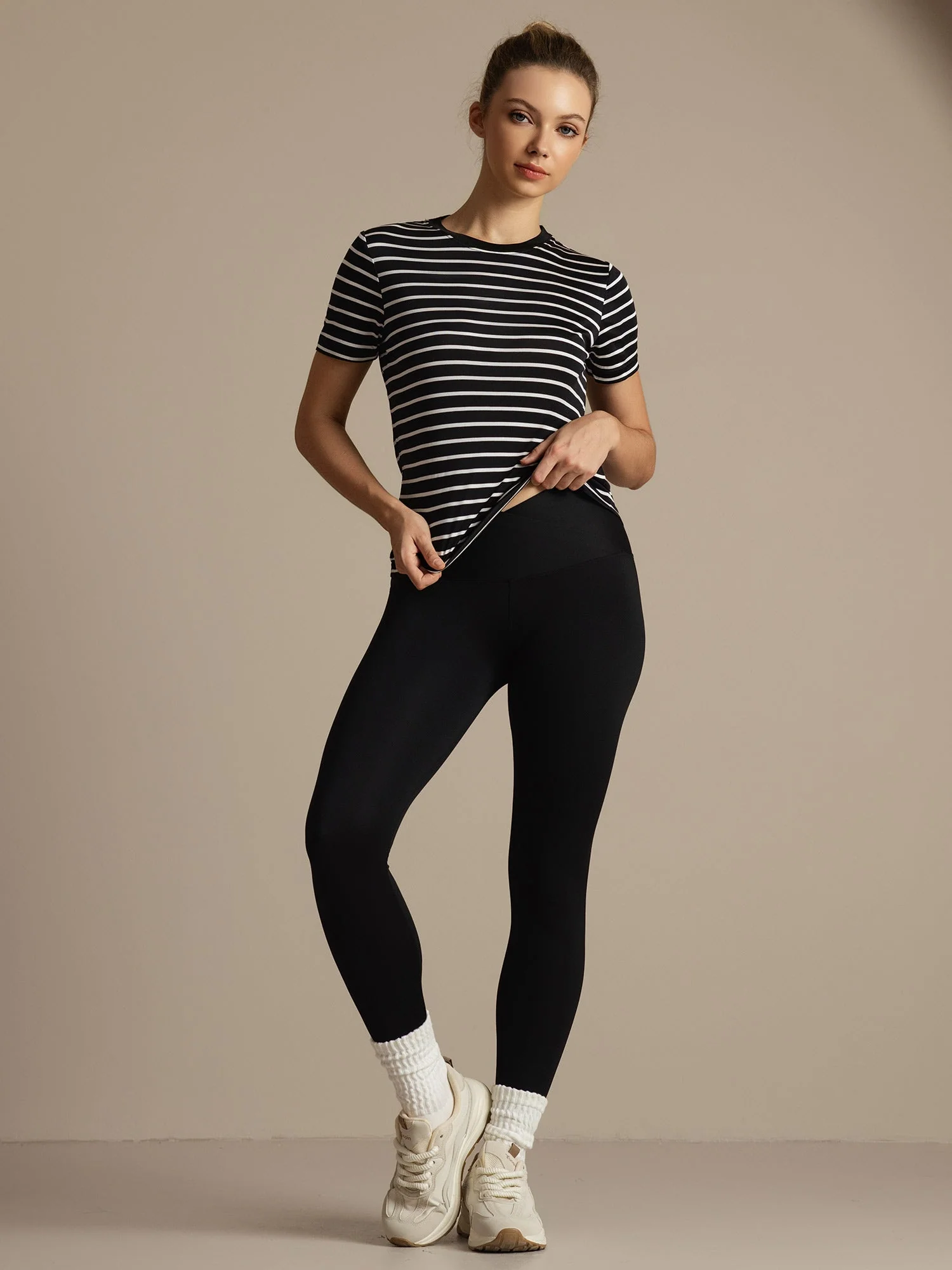 Pure Silk Short Sleeve Round Neck Women's Stripe Sport T-shirt - Image 7
