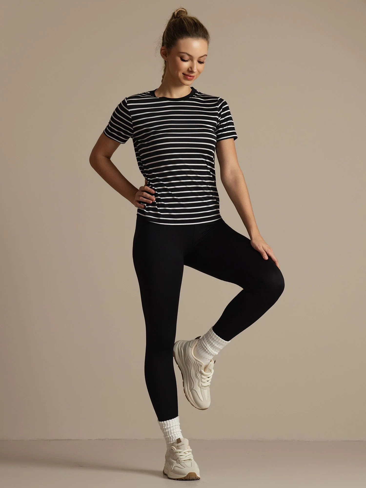 Pure Silk Short Sleeve Round Neck Women's Stripe Sport T-shirt - Image 8