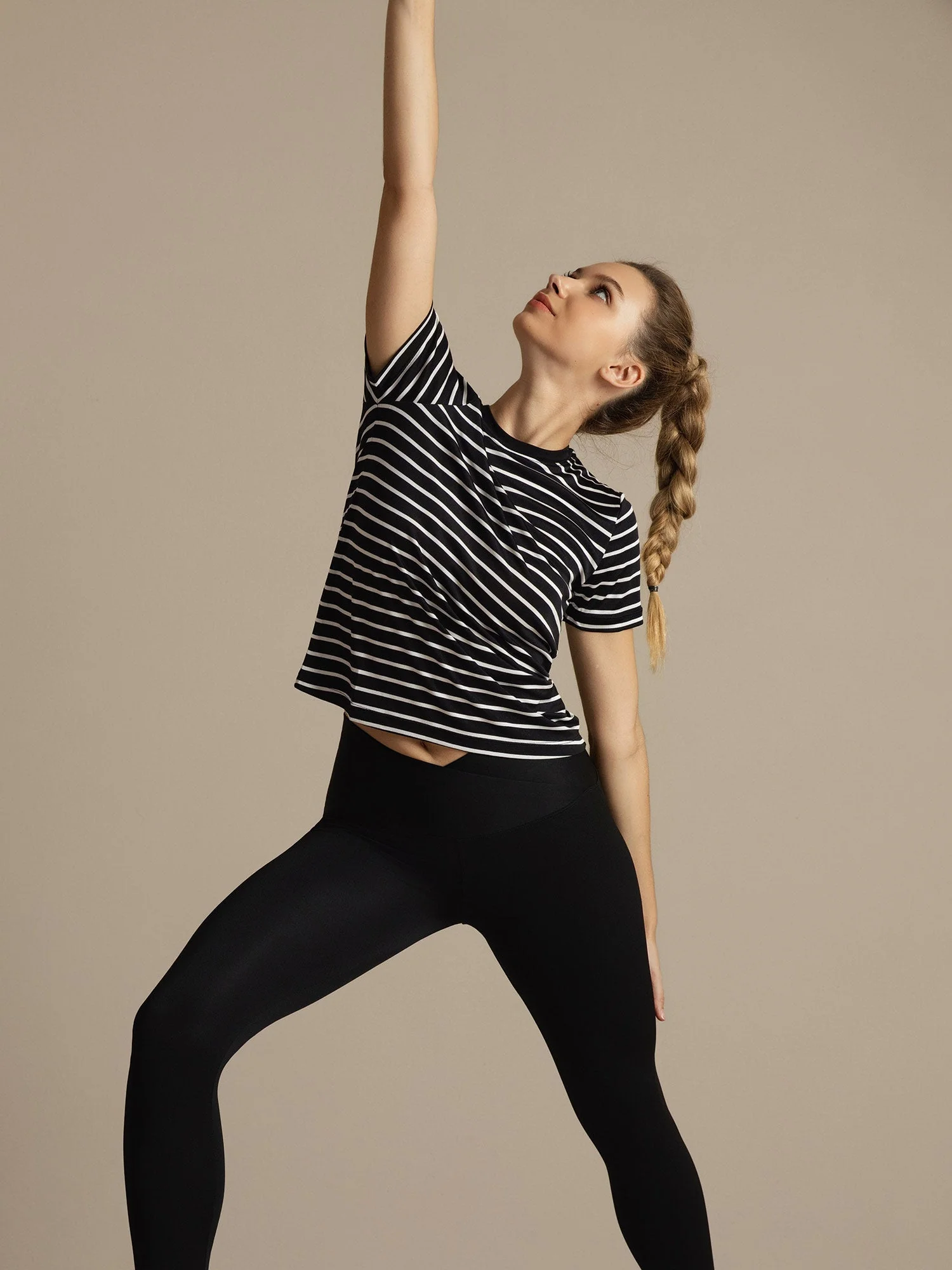 Pure Silk Short Sleeve Round Neck Women's Stripe Sport T-shirt - Image 9