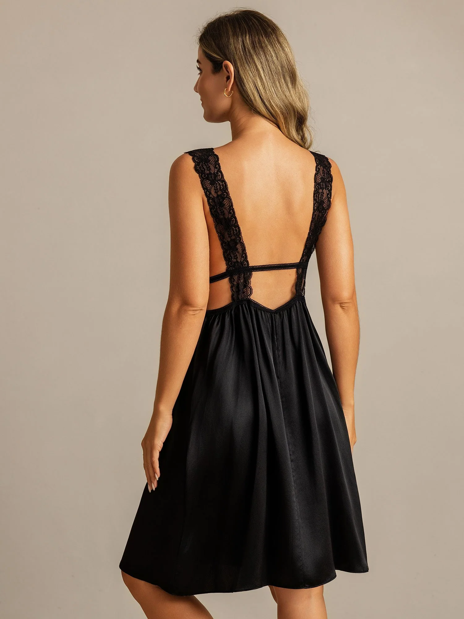Pure Silk Sleeveless Lace Deep V neck Empire Waist Nightgown - Image 10