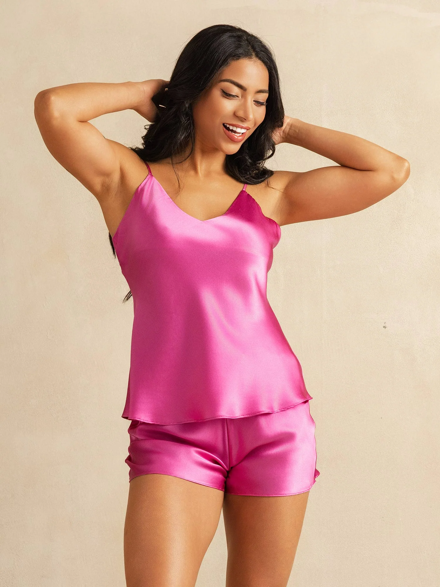 Pure Silk V Neck Above the Knee Camisole Set - Image 24