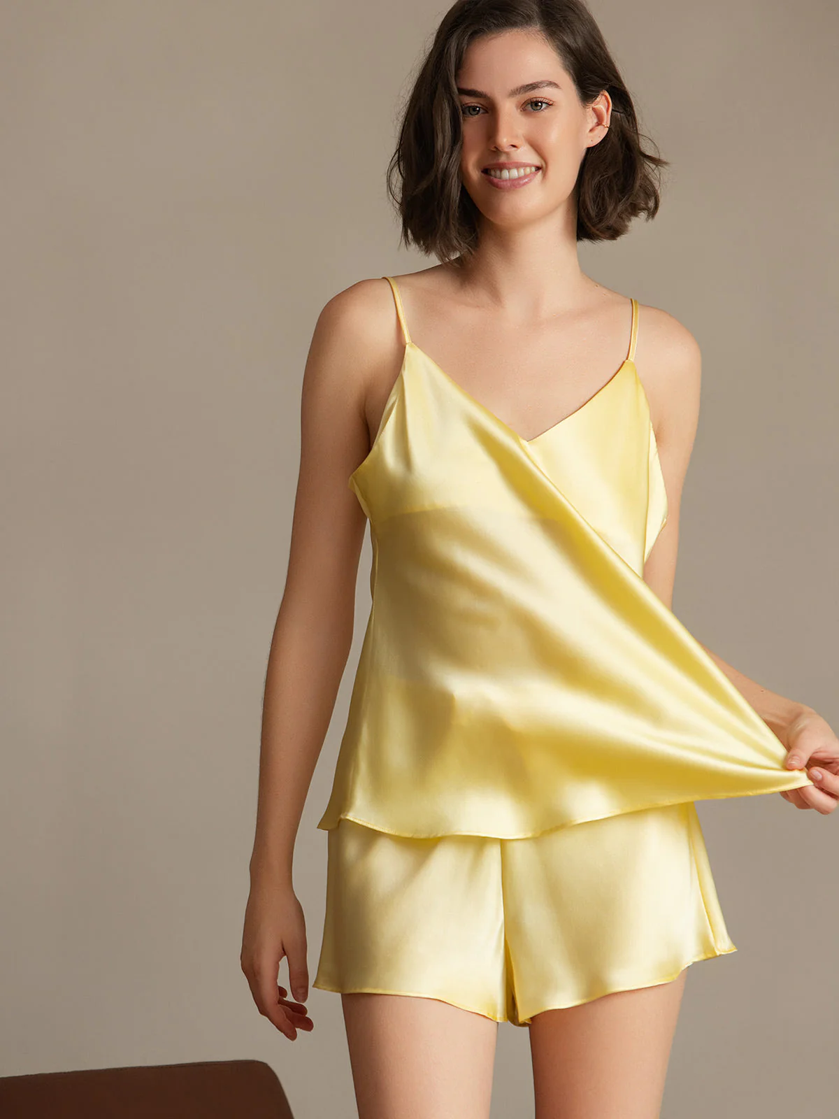 Pure Silk V Neck Above the Knee Camisole Set - Image 69