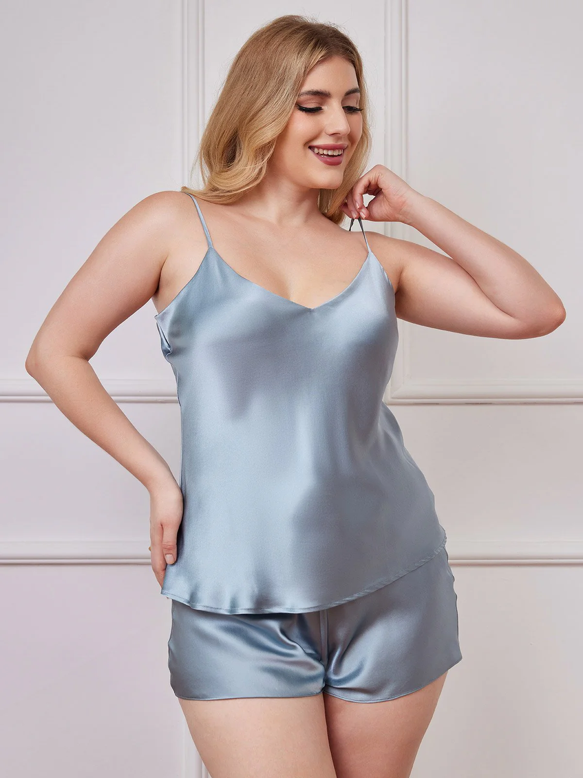 Pure Silk Spaghetti Strap Plus Size Camisole Set - Image 22