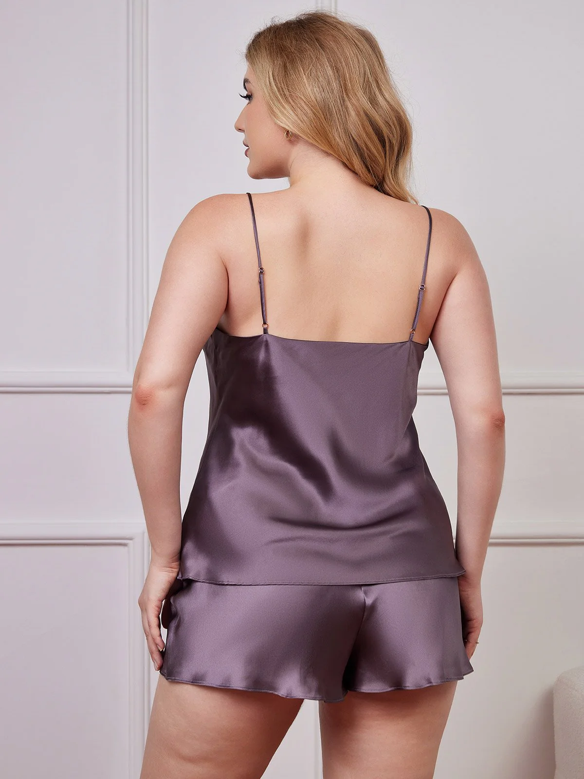 Pure Silk Spaghetti Strap Plus Size Camisole Set - Image 8