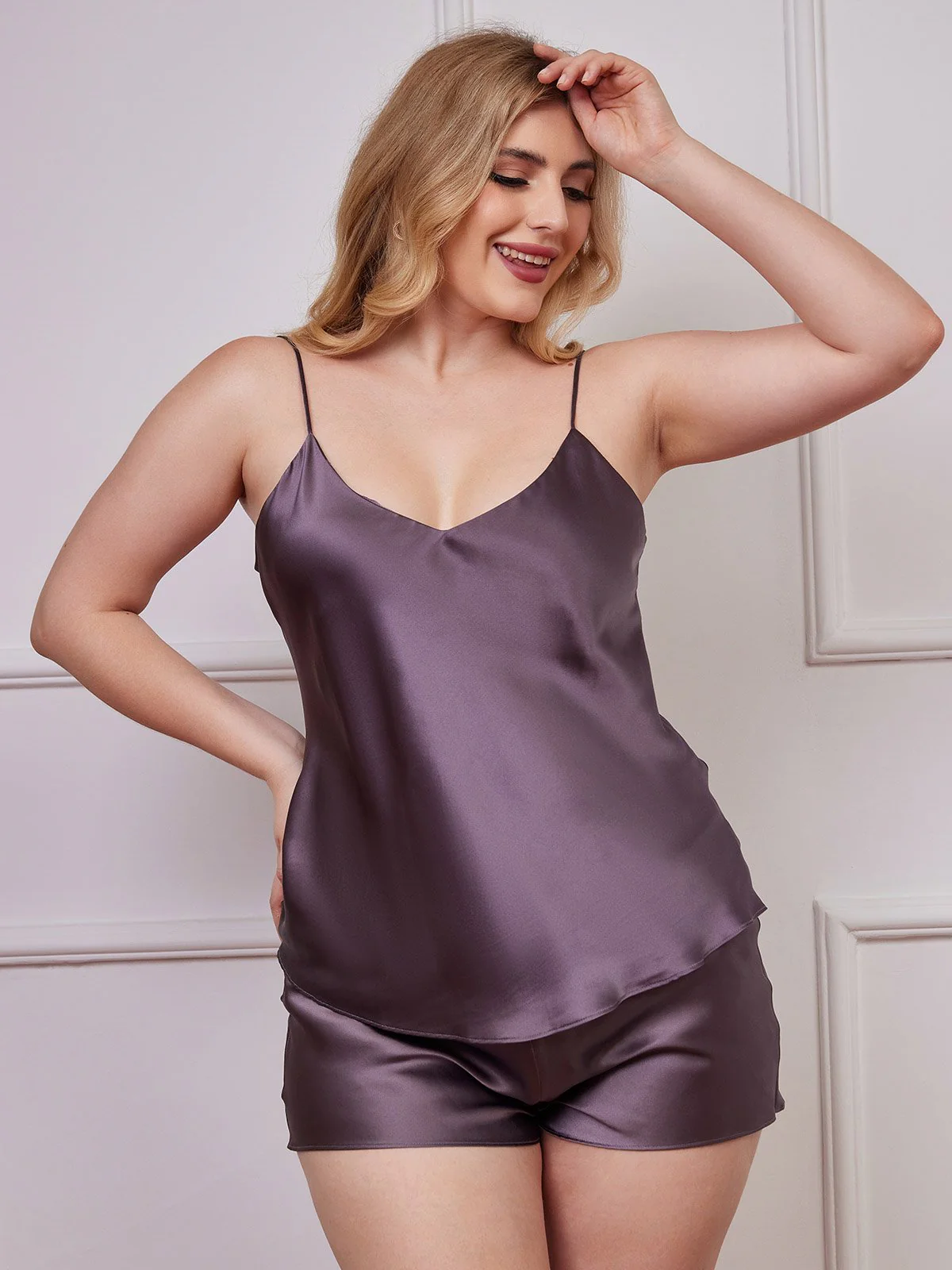 Pure Silk Spaghetti Strap Plus Size Camisole Set - Image 9