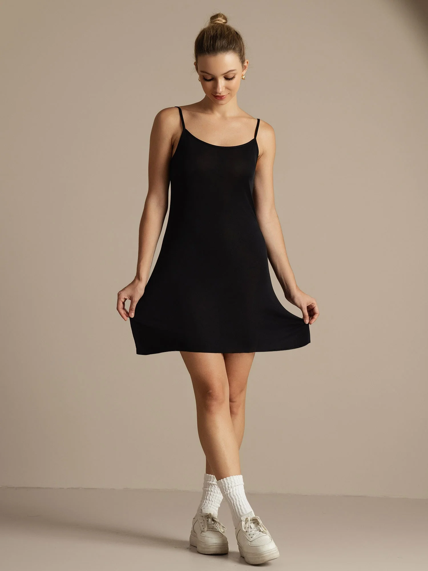 Pure Silk Spaghetti Strap Round Neck Casual Nightgown - Image 7